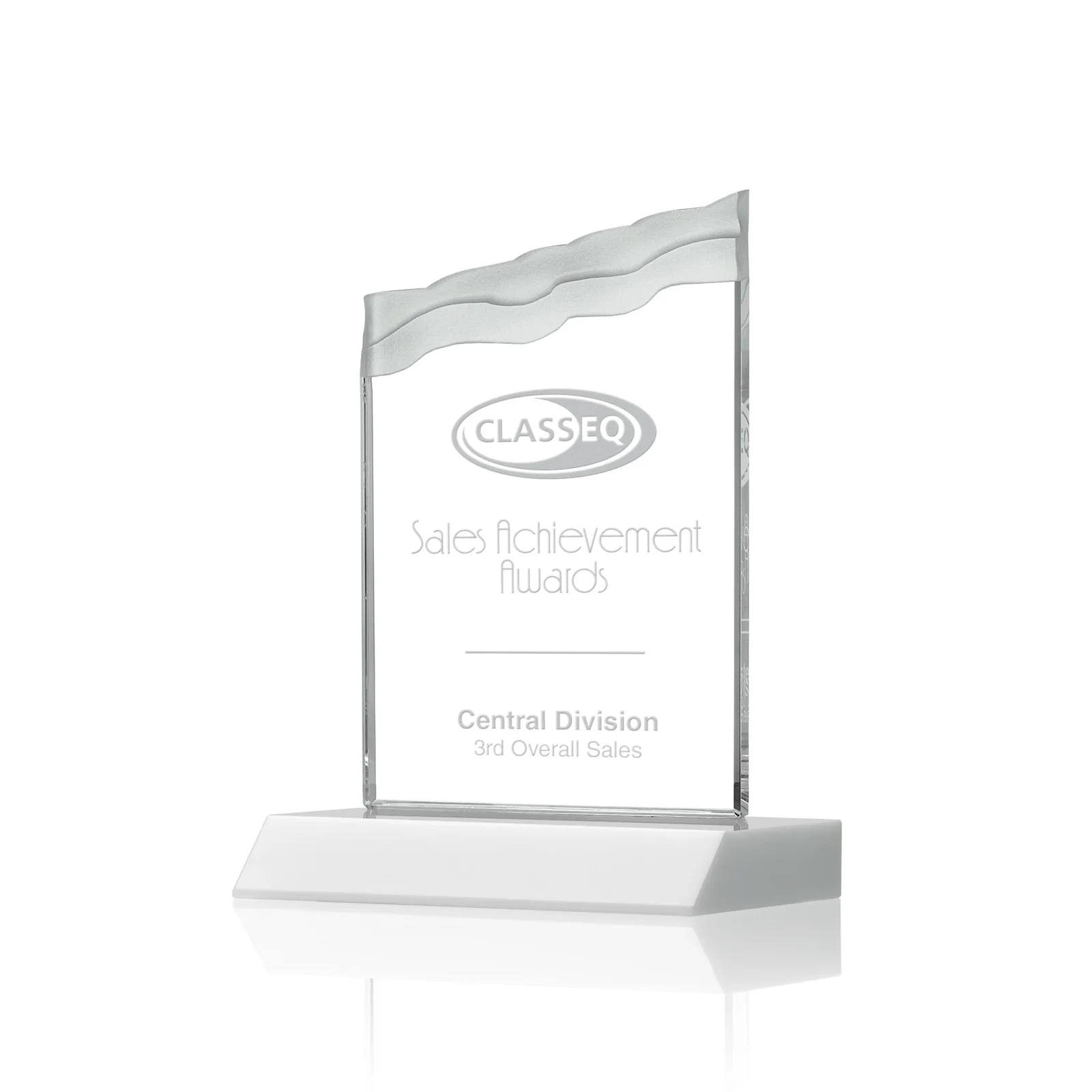 Promotional Starfire Crystal Award with Carved Waterfall Top, Black Mitered Base, awards for team milestone celebrations