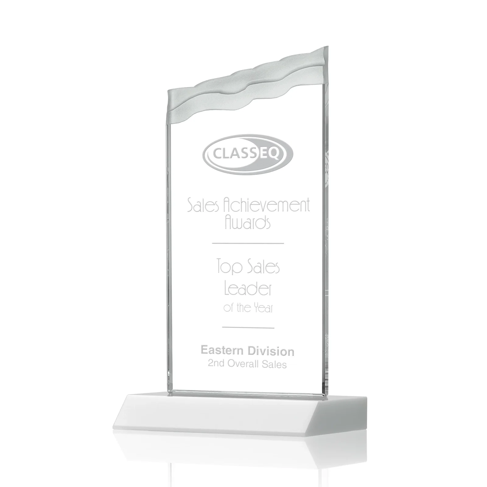Promotional Starfire Crystal Award with Carved Waterfall Top, Black Mitered Base, awards for donor appreciation