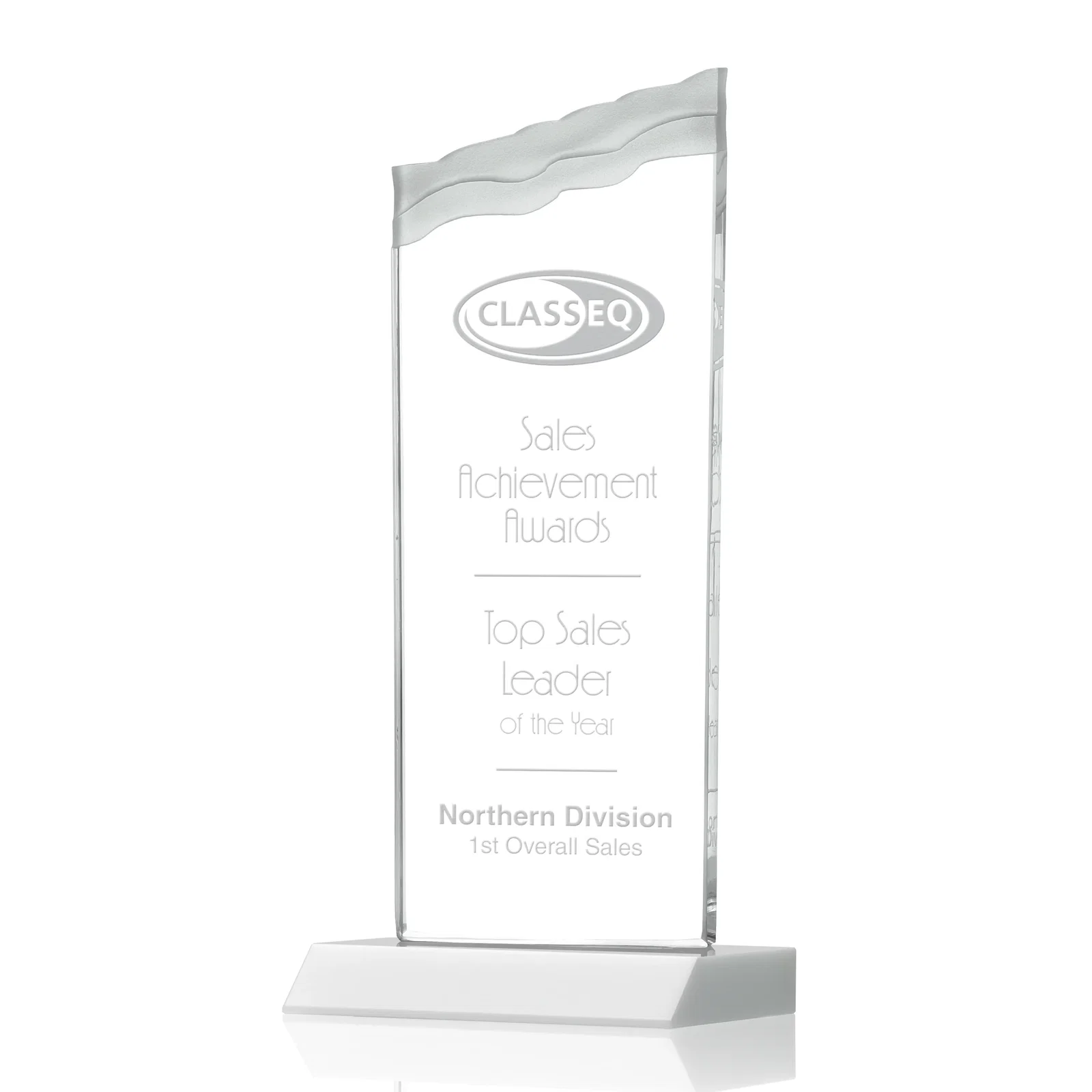 Promotional Starfire Crystal Award with Carved Waterfall Top, Black Mitered Base, awards for graduation ceremonies