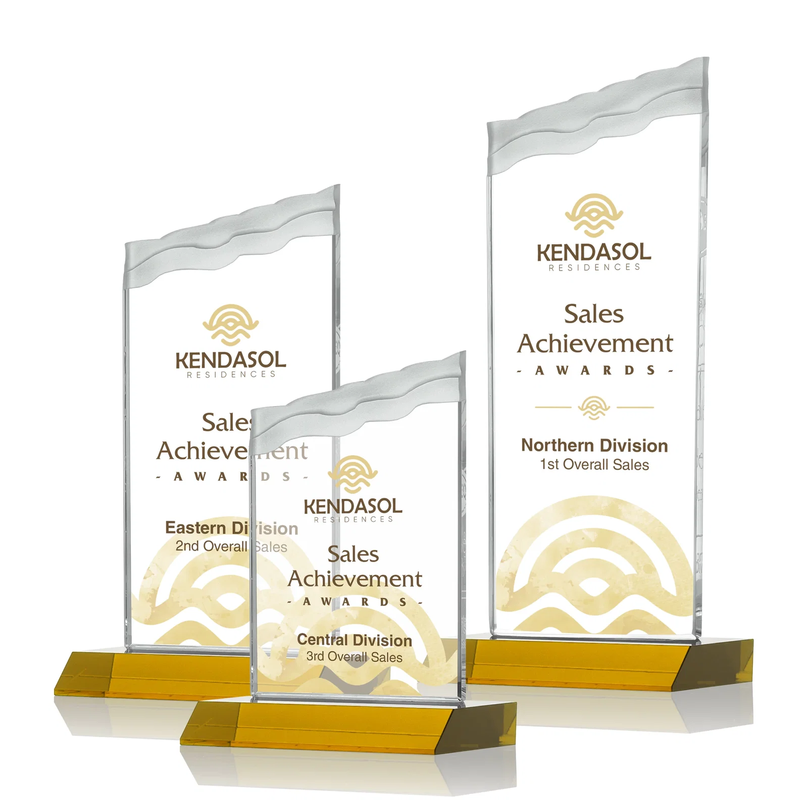 Branded Starfire Crystal Award with Carved Waterfall Top, Black Mitered Base, awards for employee recognition