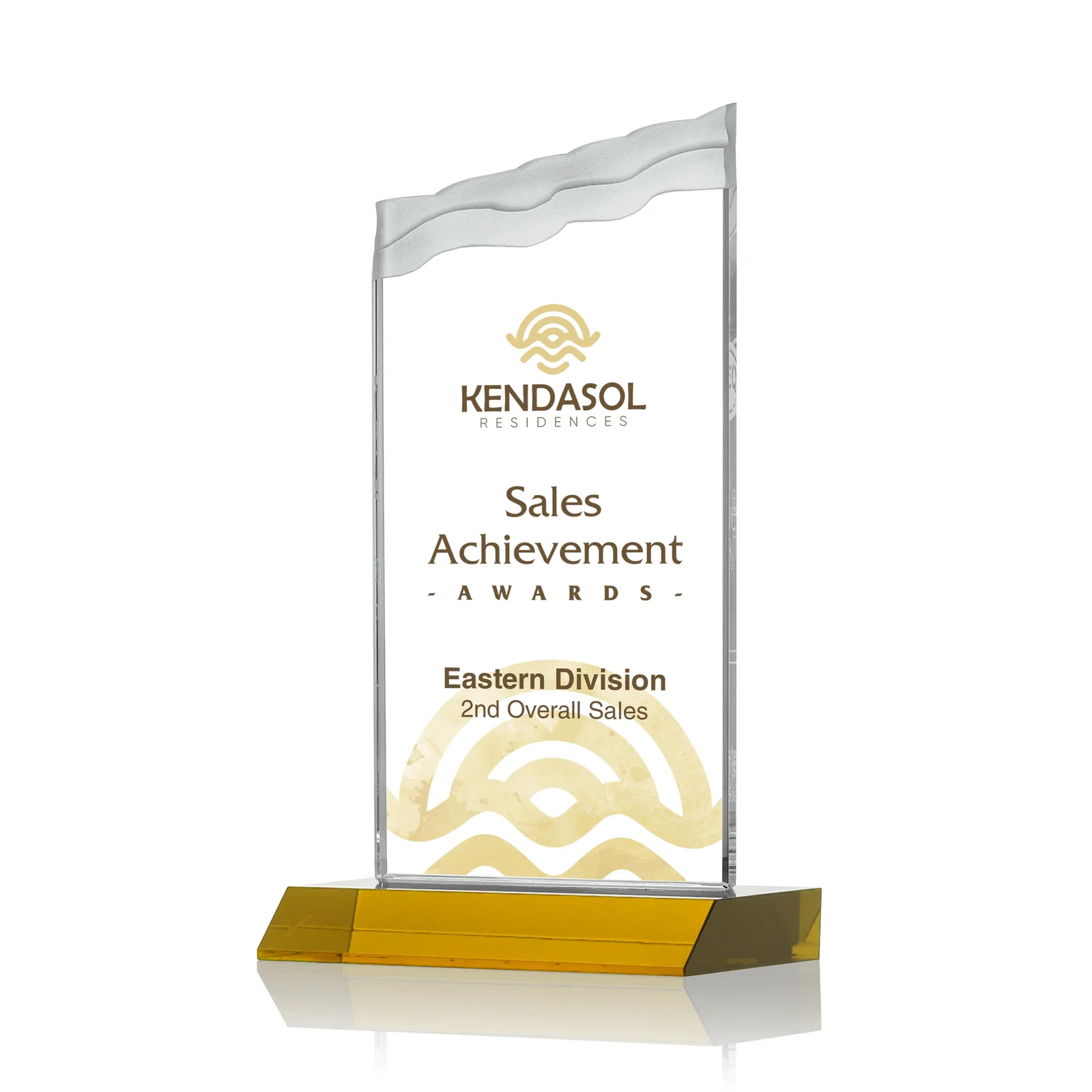 Branded Starfire Crystal Award with Carved Waterfall Top, Black Mitered Base, awards for service anniversary gifts