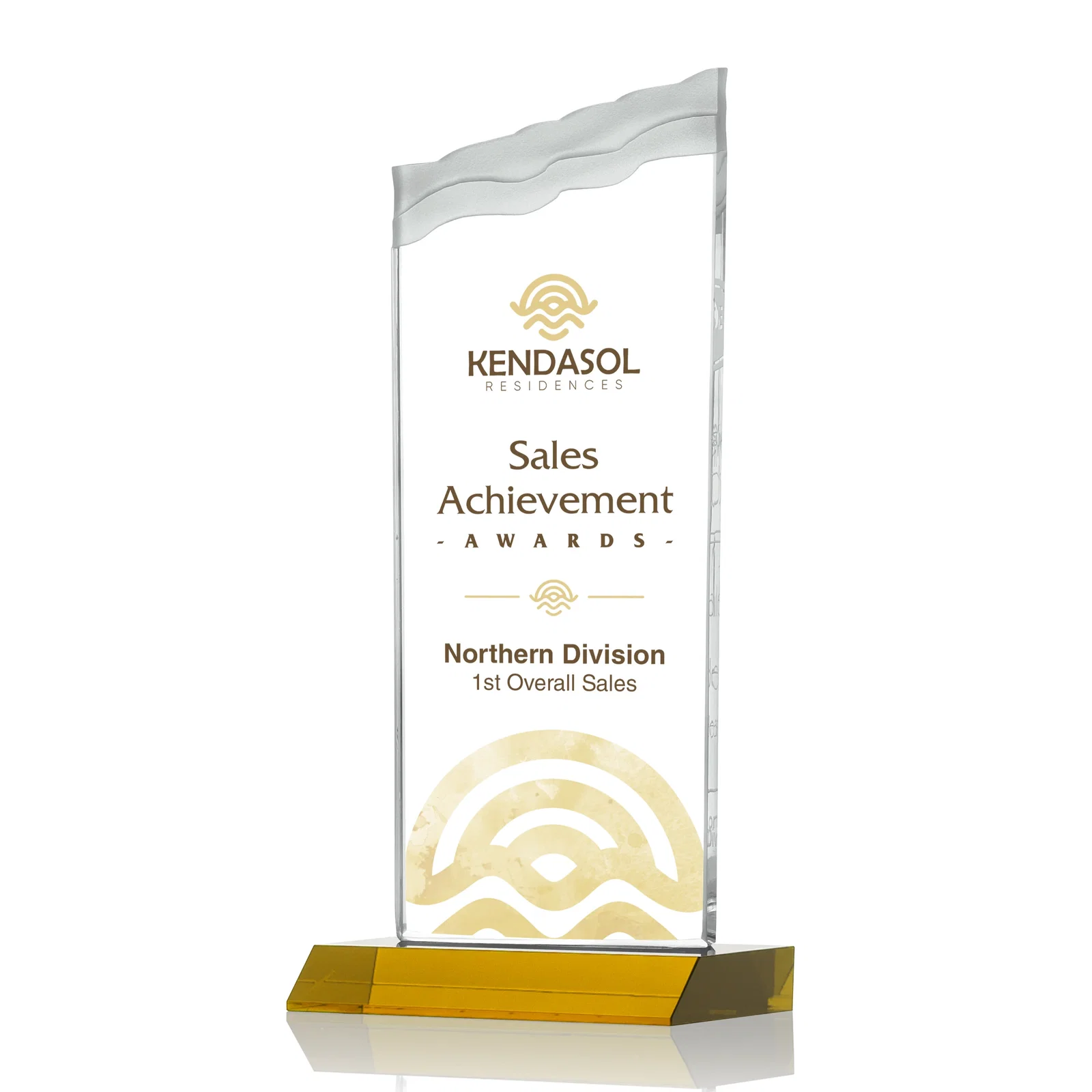 Branded Starfire Crystal Award with Carved Waterfall Top, Black Mitered Base, awards for sales achievement awards