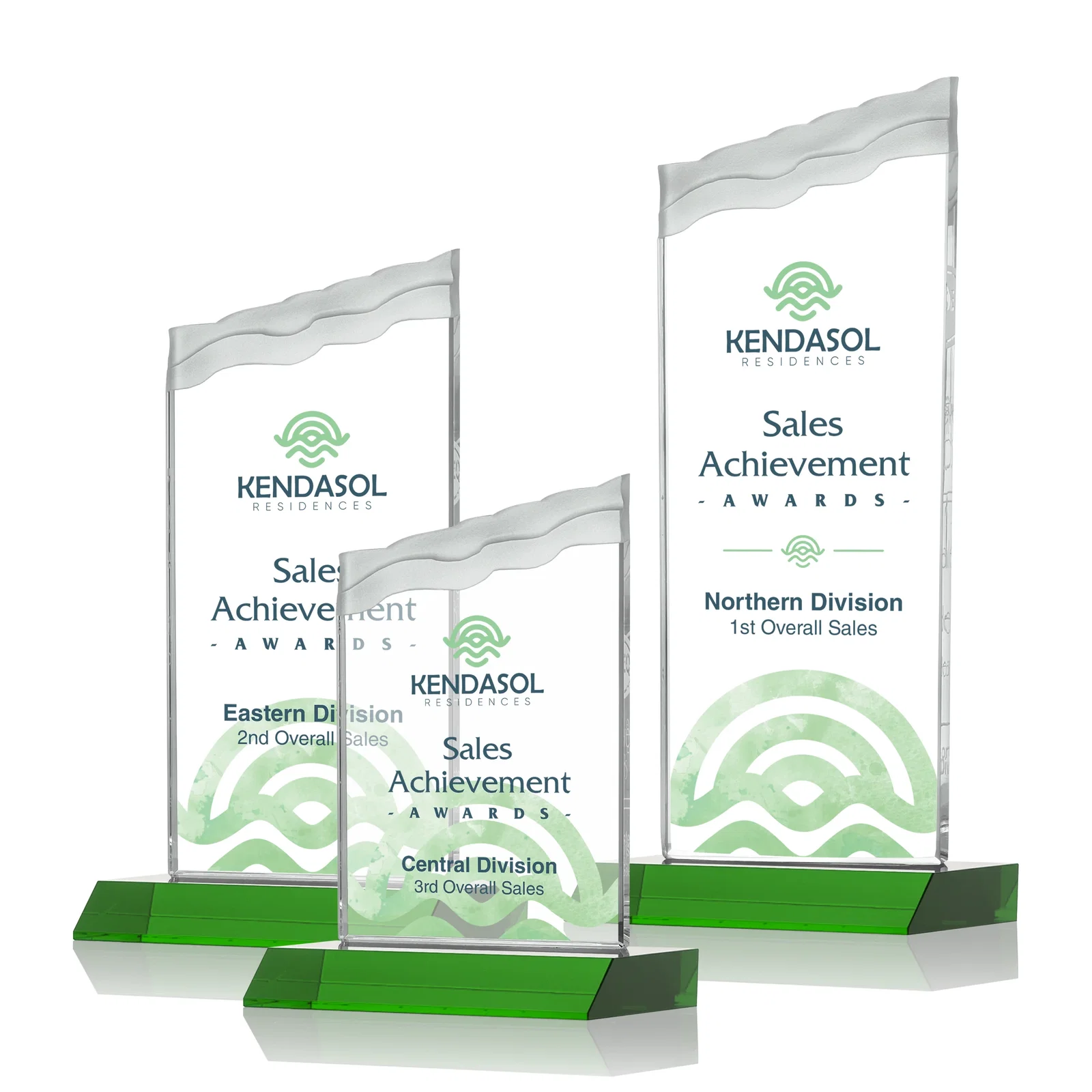 Branded Starfire Crystal Award with Carved Waterfall Top, Black Mitered Base, awards for retirement presentations