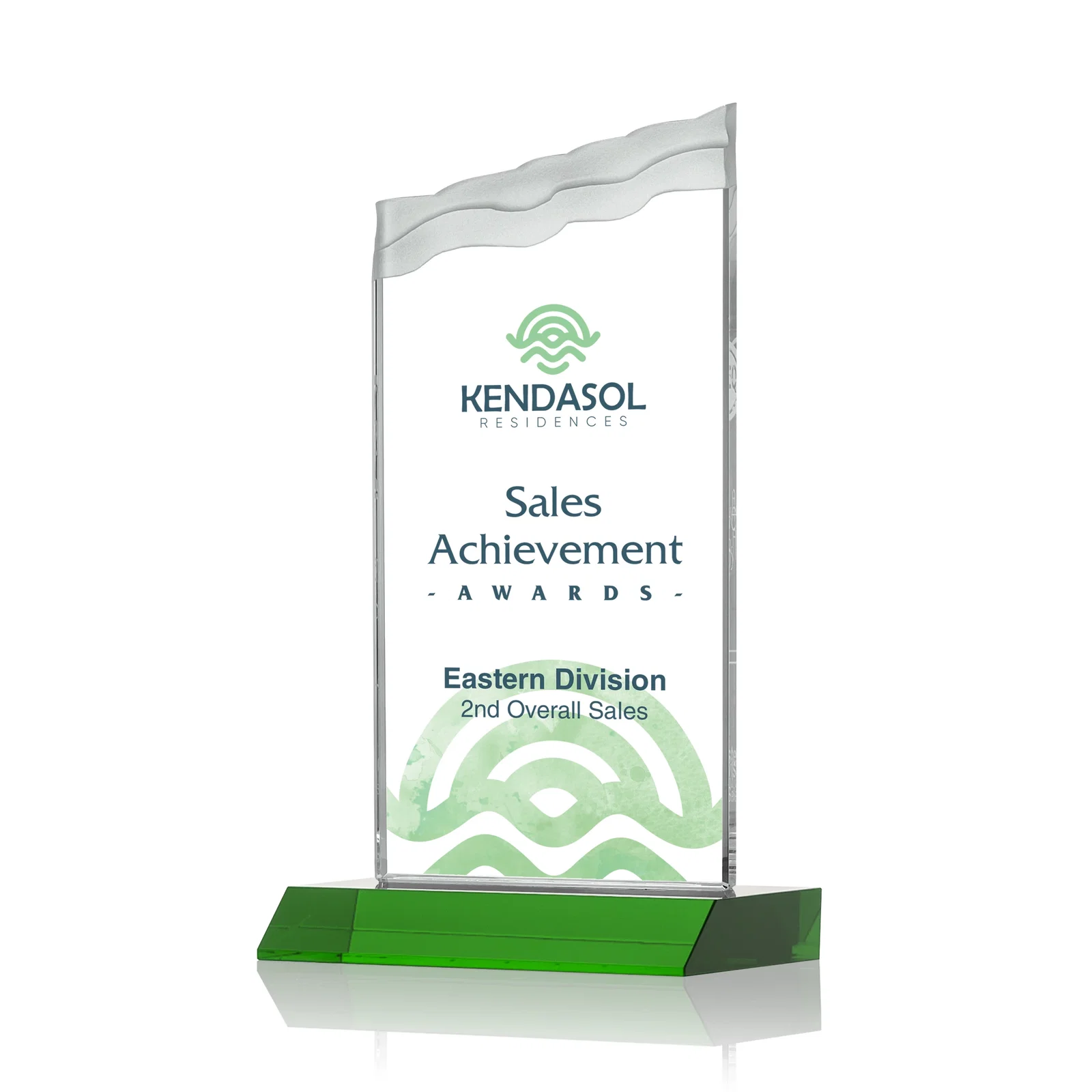 Branded Starfire Crystal Award with Carved Waterfall Top, Black Mitered Base, awards for donor appreciation