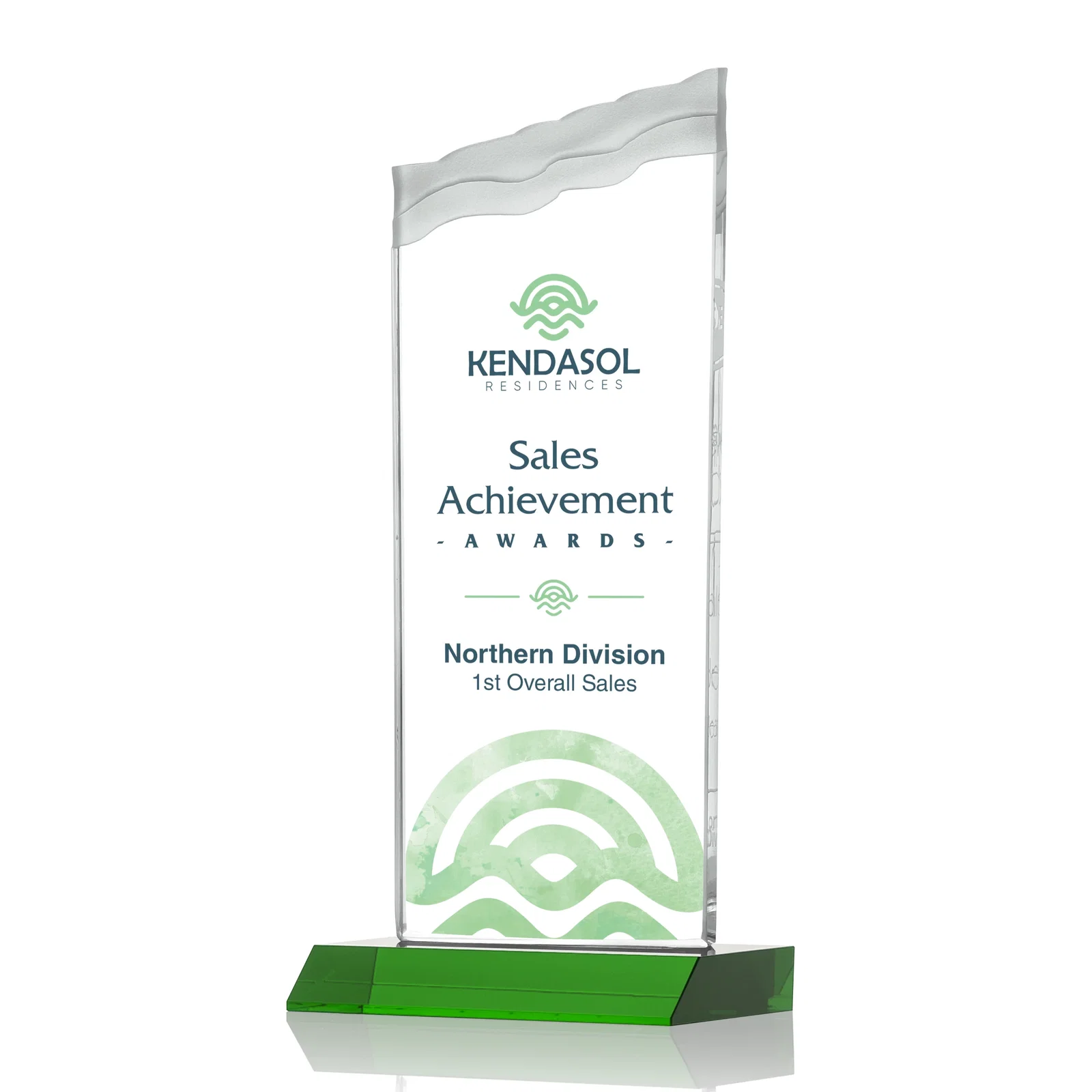 Branded Starfire Crystal Award with Carved Waterfall Top, Black Mitered Base, awards for graduation ceremonies