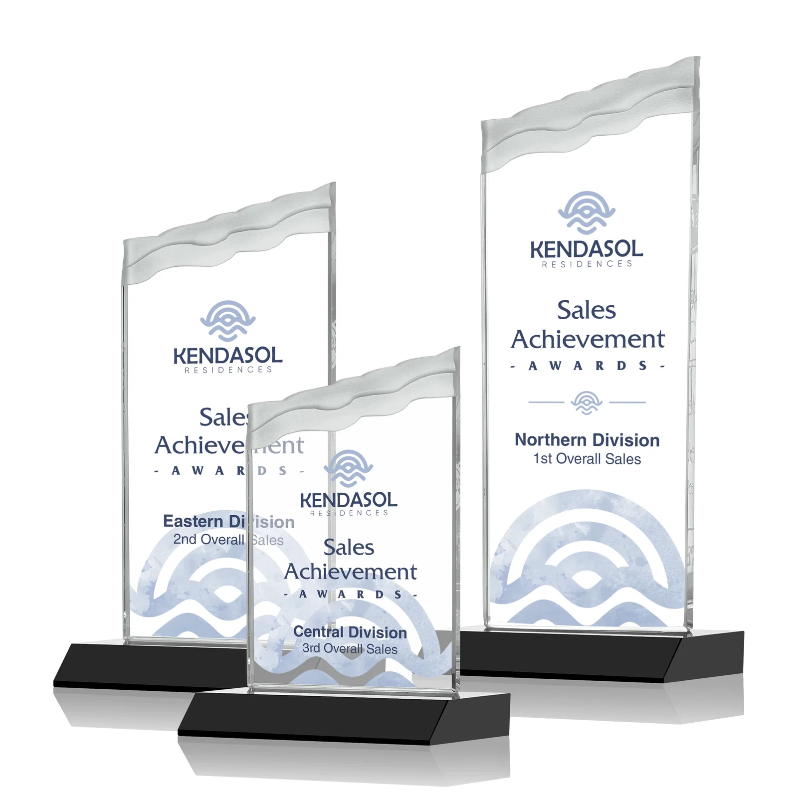 Branded Starfire Crystal Award with Carved Waterfall Top, Black Mitered Base, awards for safety achievement programs