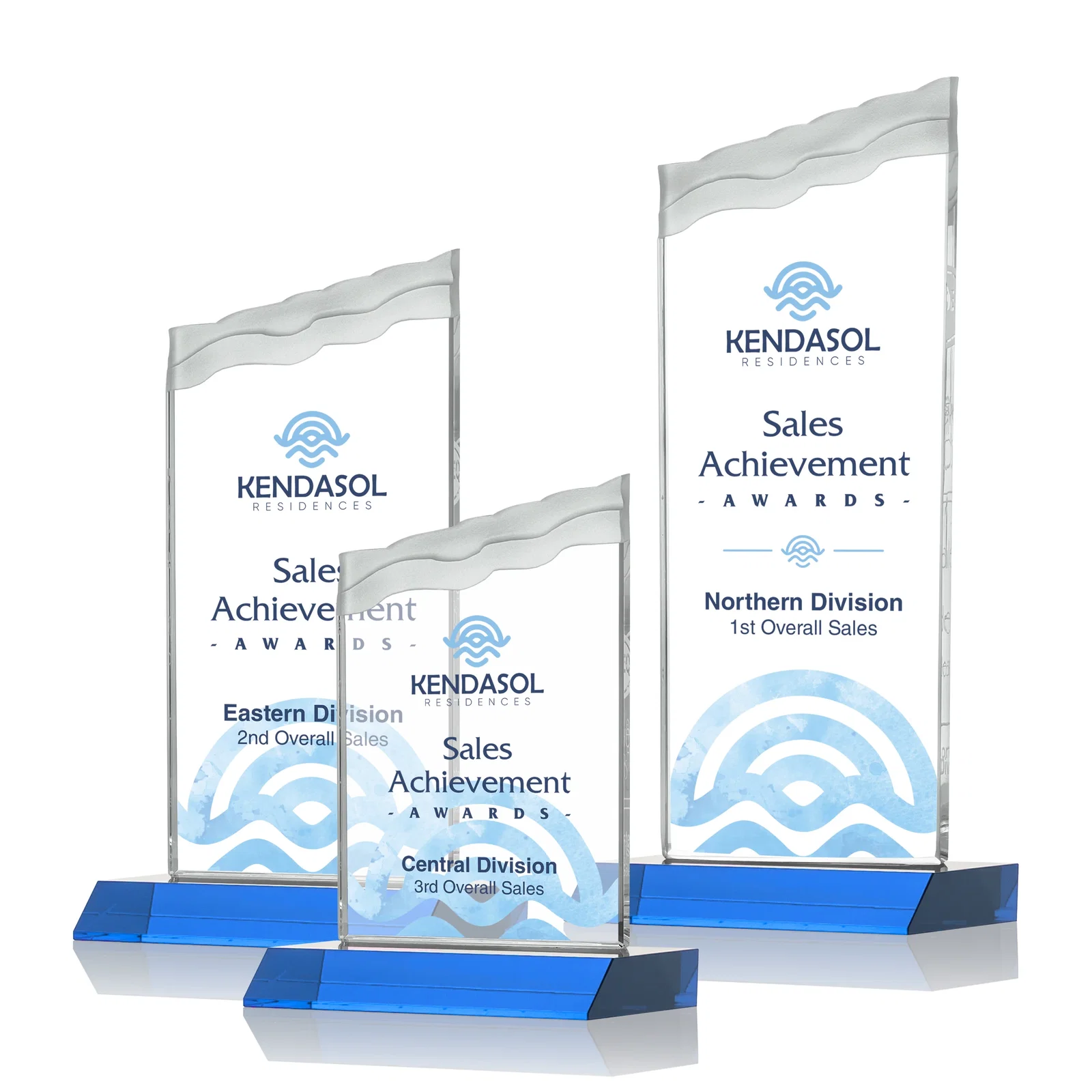 Custom printed Starfire Crystal Award with Carved Waterfall Top, Black Mitered Base, awards for safety achievement programs