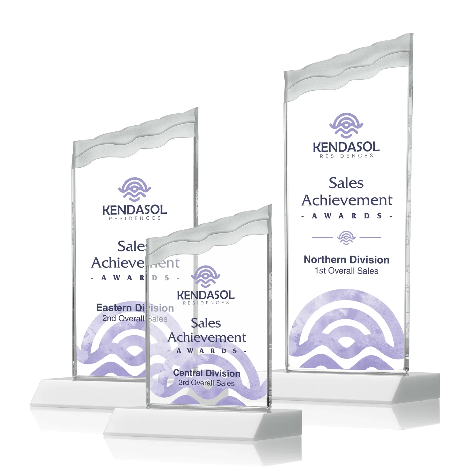 Customized Starfire Crystal Award with Carved Waterfall Top, Black Mitered Base, awards for employee recognition