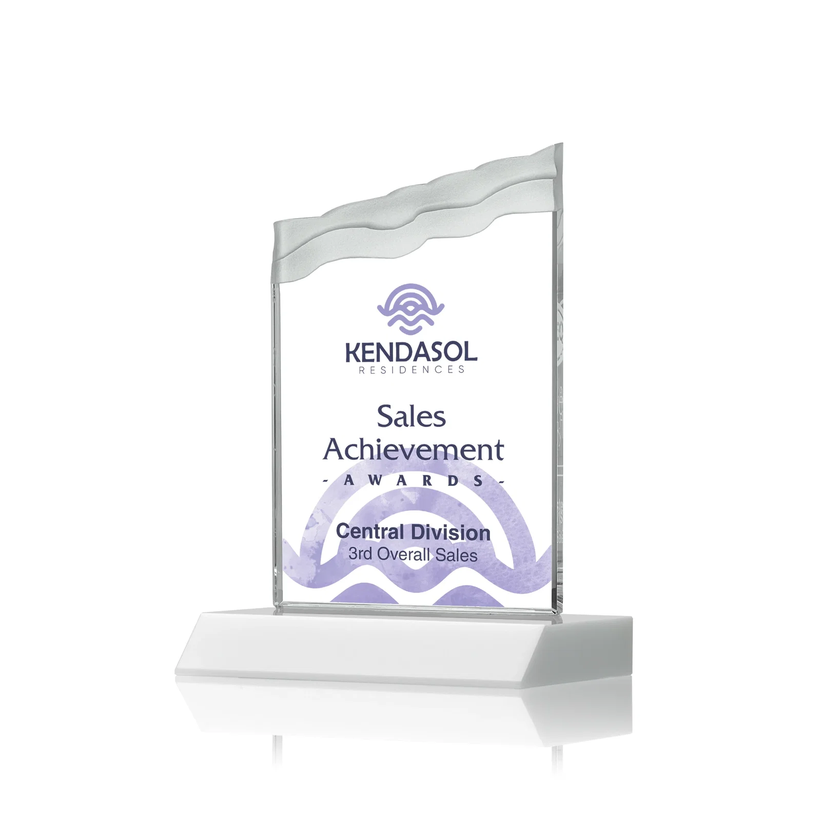 Customized Starfire Crystal Award with Carved Waterfall Top, Black Mitered Base, awards for corporate award ceremonies
