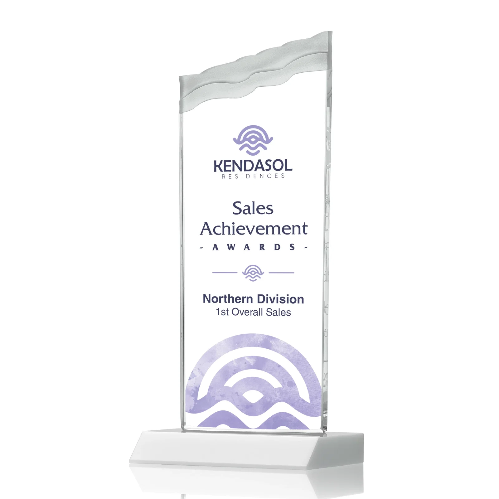 Customized Starfire Crystal Award with Carved Waterfall Top, Black Mitered Base, awards for sales achievement awards
