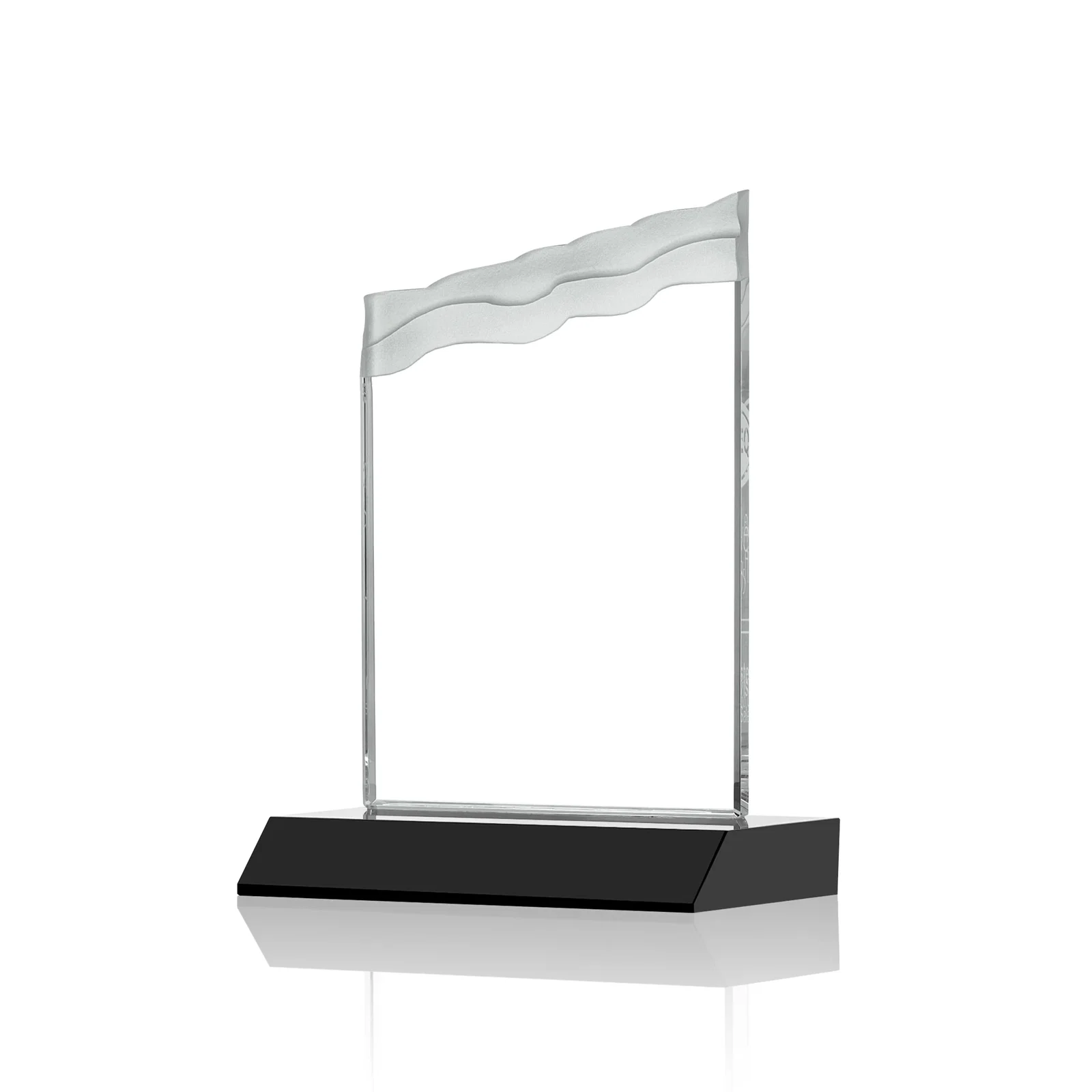 Customized Starfire Crystal Award with Carved Waterfall Top, Black Mitered Base, awards for retirement presentations