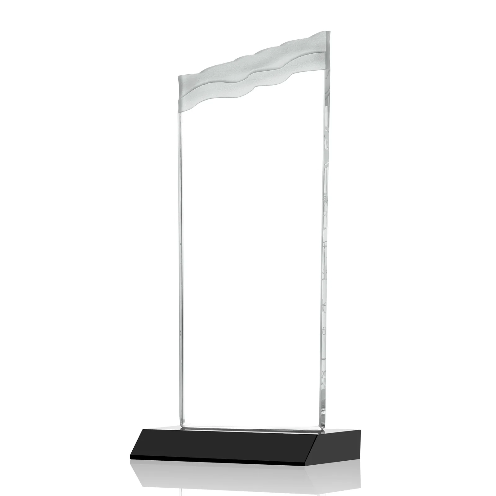 Customized Starfire Crystal Award with Carved Waterfall Top, Black Mitered Base, awards for donor appreciation