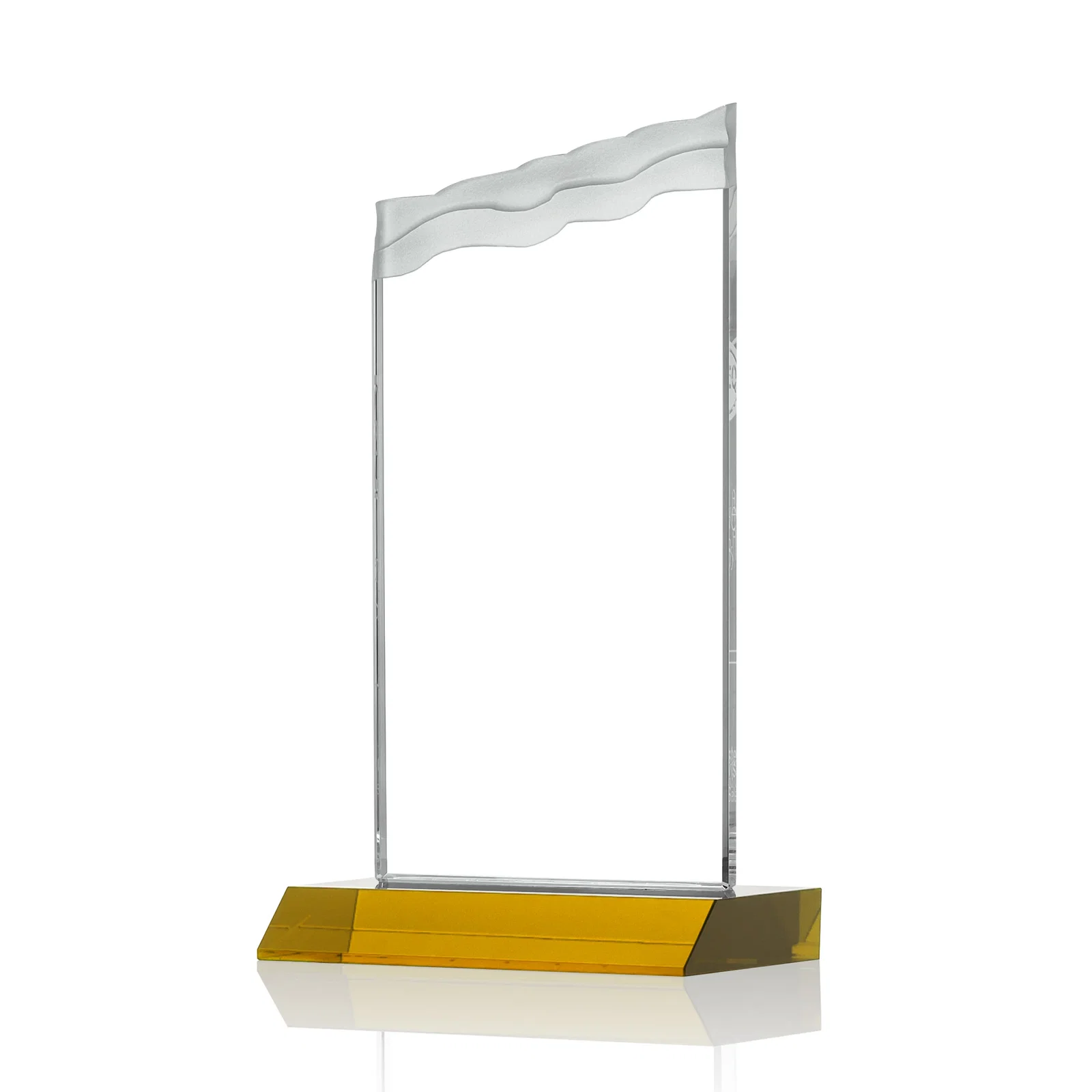 Customized Starfire Crystal Award with Carved Waterfall Top, Black Mitered Base, awards for company anniversary events