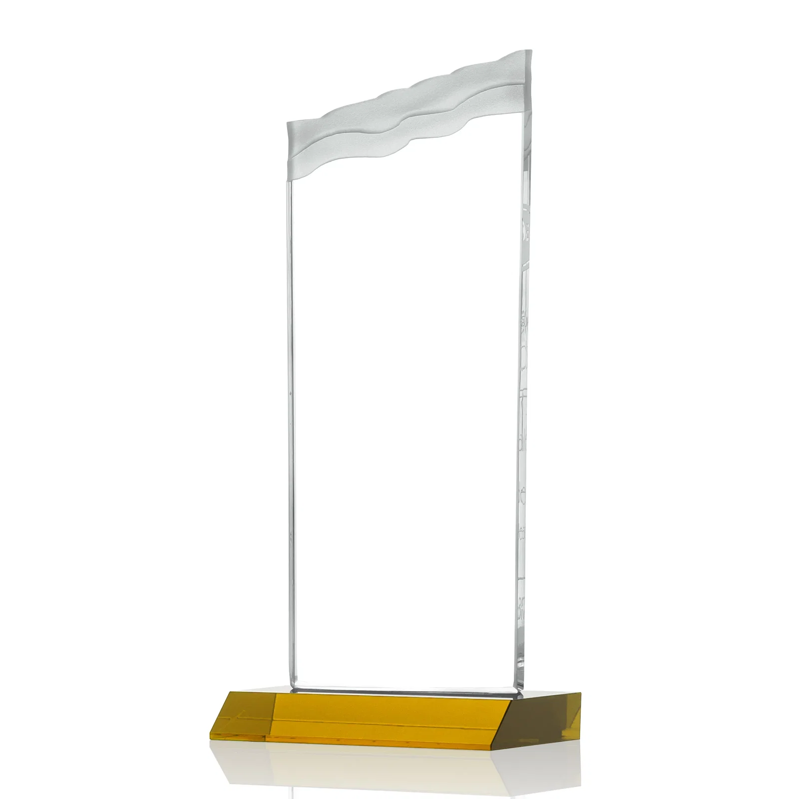 Custom engraved Starfire Crystal Award with Carved Waterfall Top, Black Mitered Base, awards for employee recognition