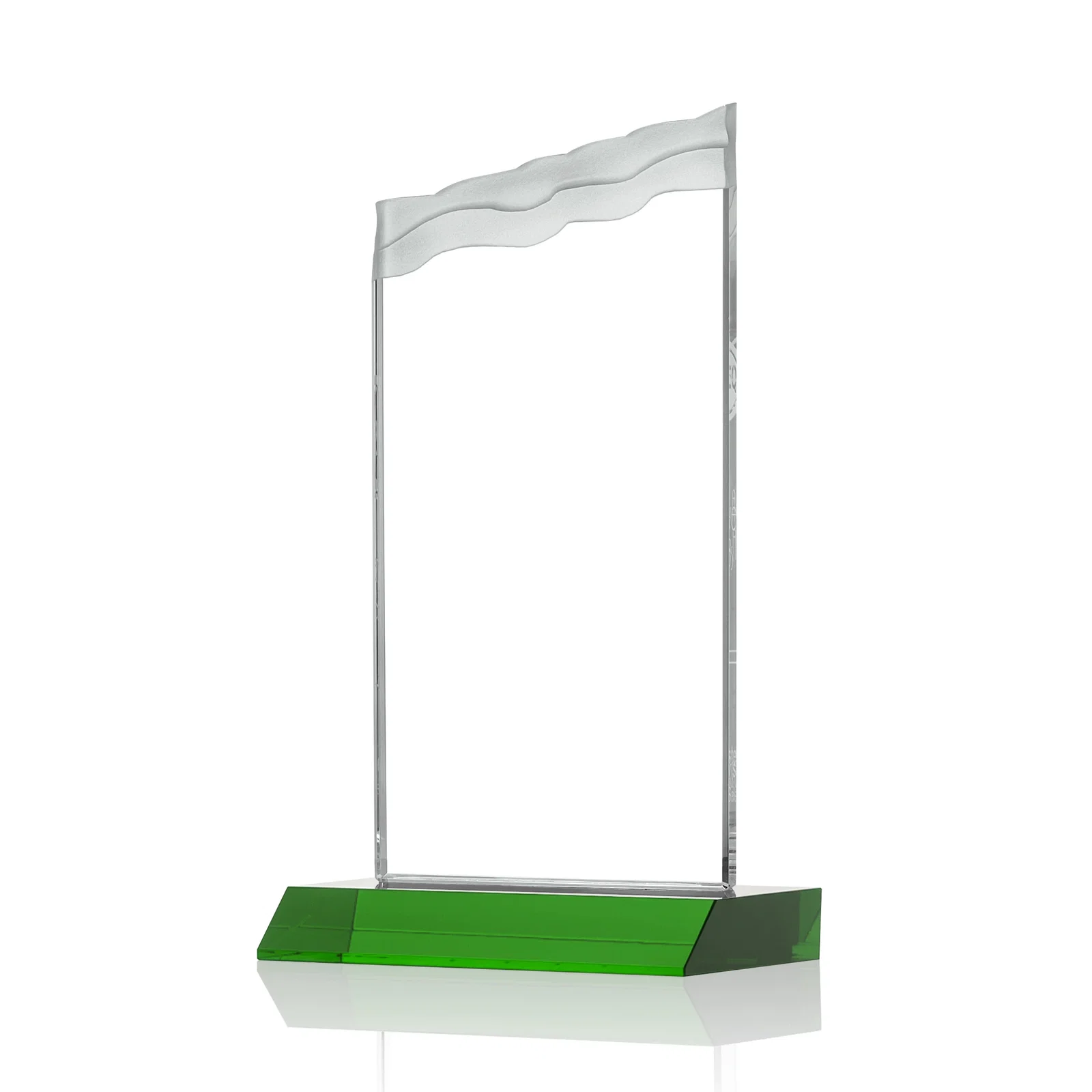 Custom engraved Starfire Crystal Award with Carved Waterfall Top, Black Mitered Base, awards for service anniversary gifts