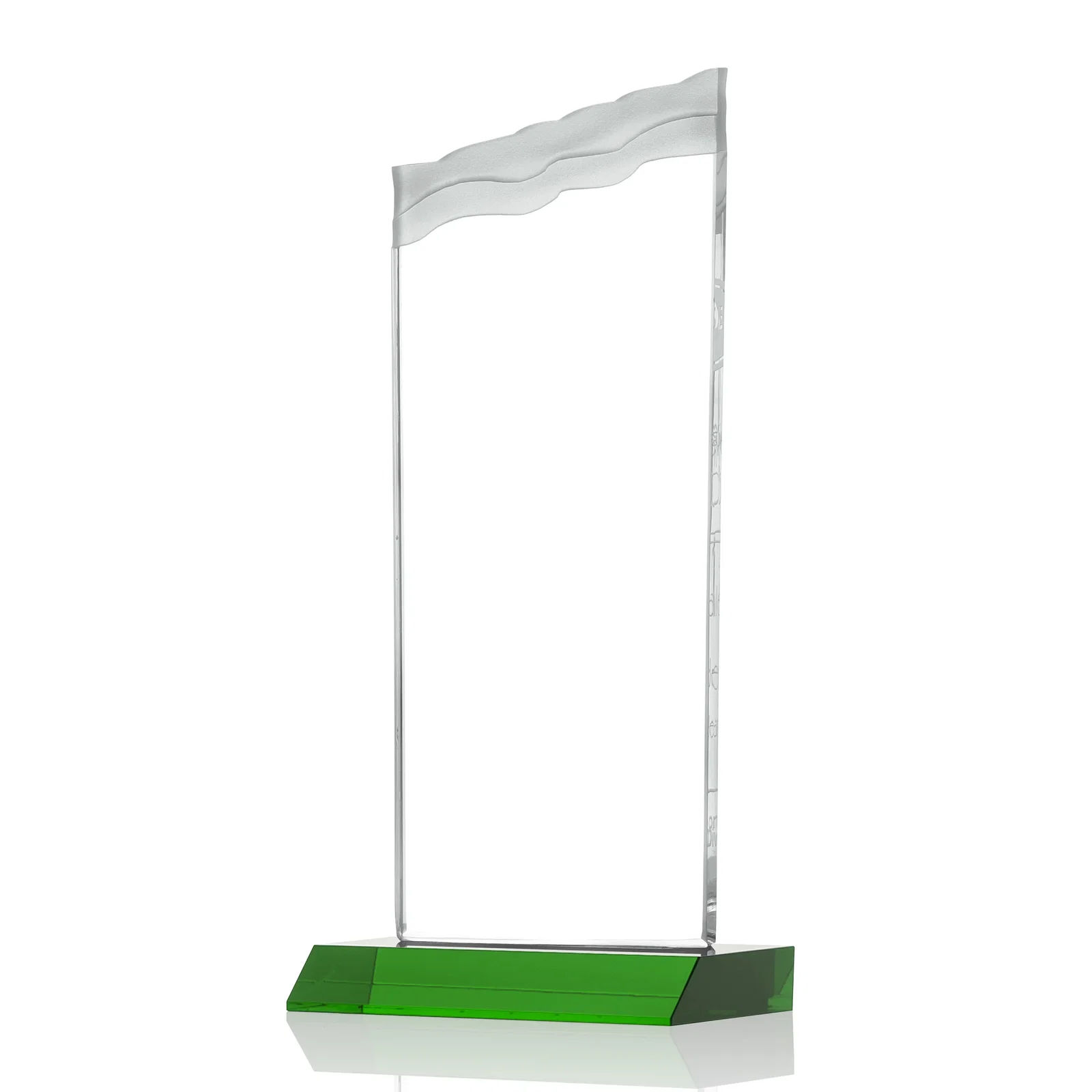 Custom engraved Starfire Crystal Award with Carved Waterfall Top, Black Mitered Base, awards for sales achievement awards
