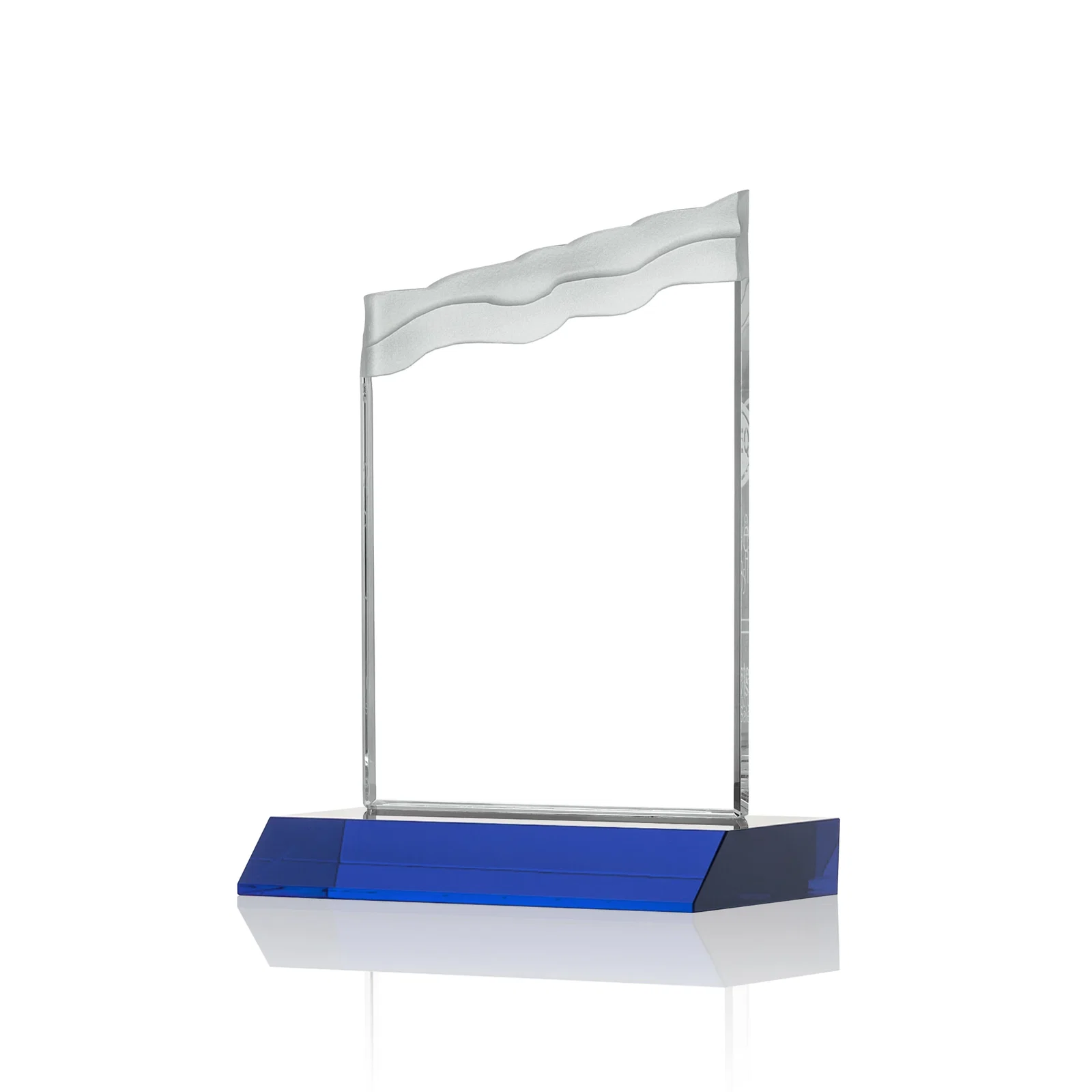 Custom engraved Starfire Crystal Award with Carved Waterfall Top, Black Mitered Base, awards for retirement presentations