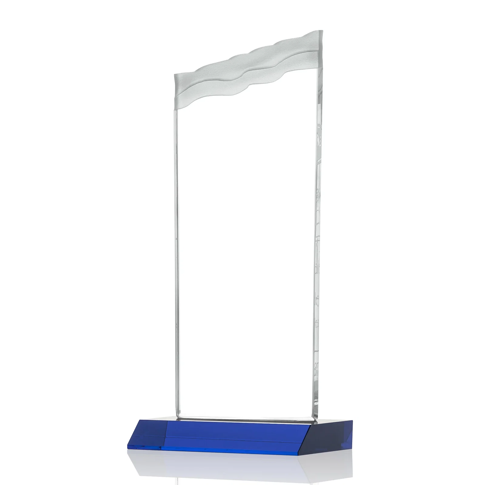 Custom engraved Starfire Crystal Award with Carved Waterfall Top, Black Mitered Base, awards for donor appreciation