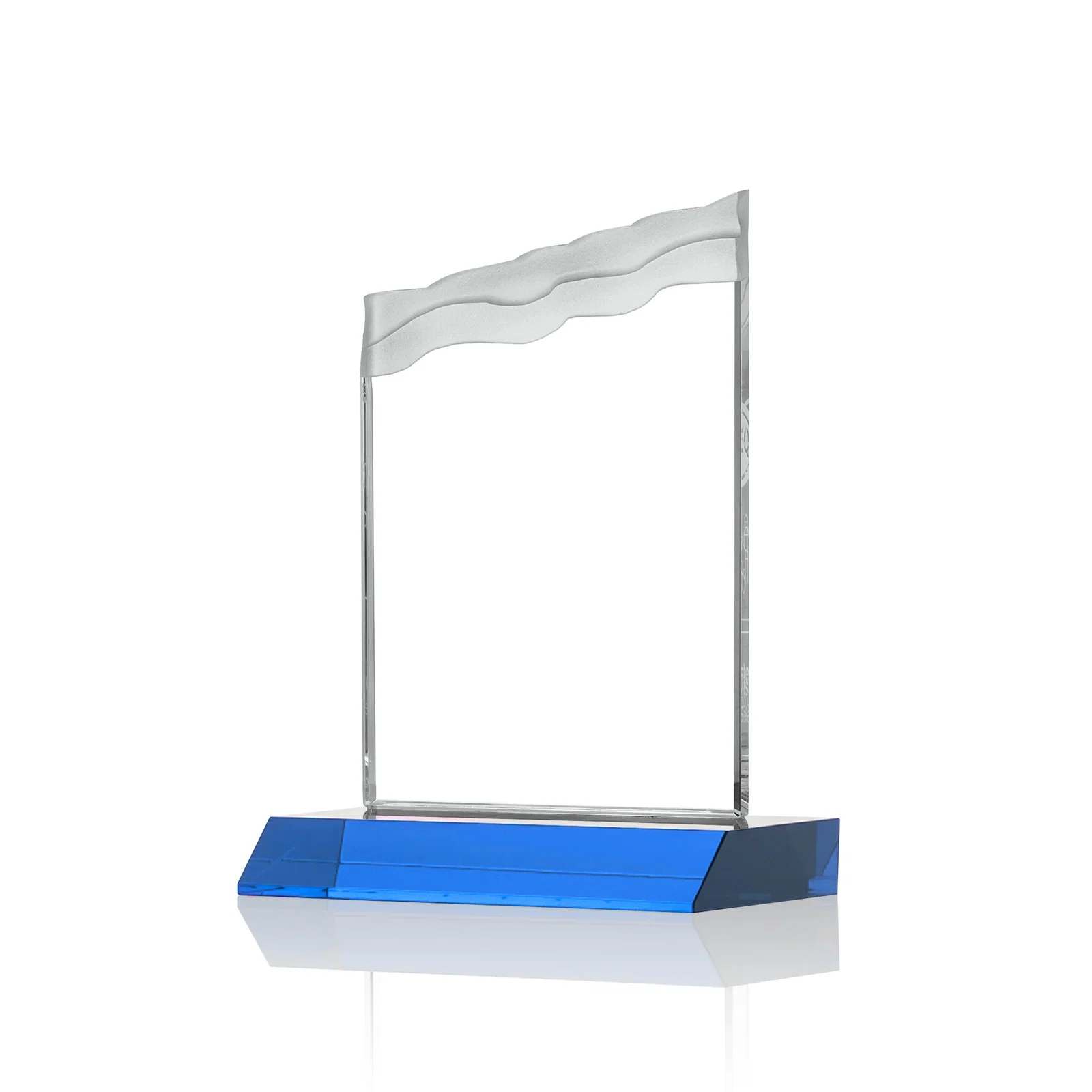 Custom engraved Starfire Crystal Award with Carved Waterfall Top, Black Mitered Base, awards for dealer and partner awards