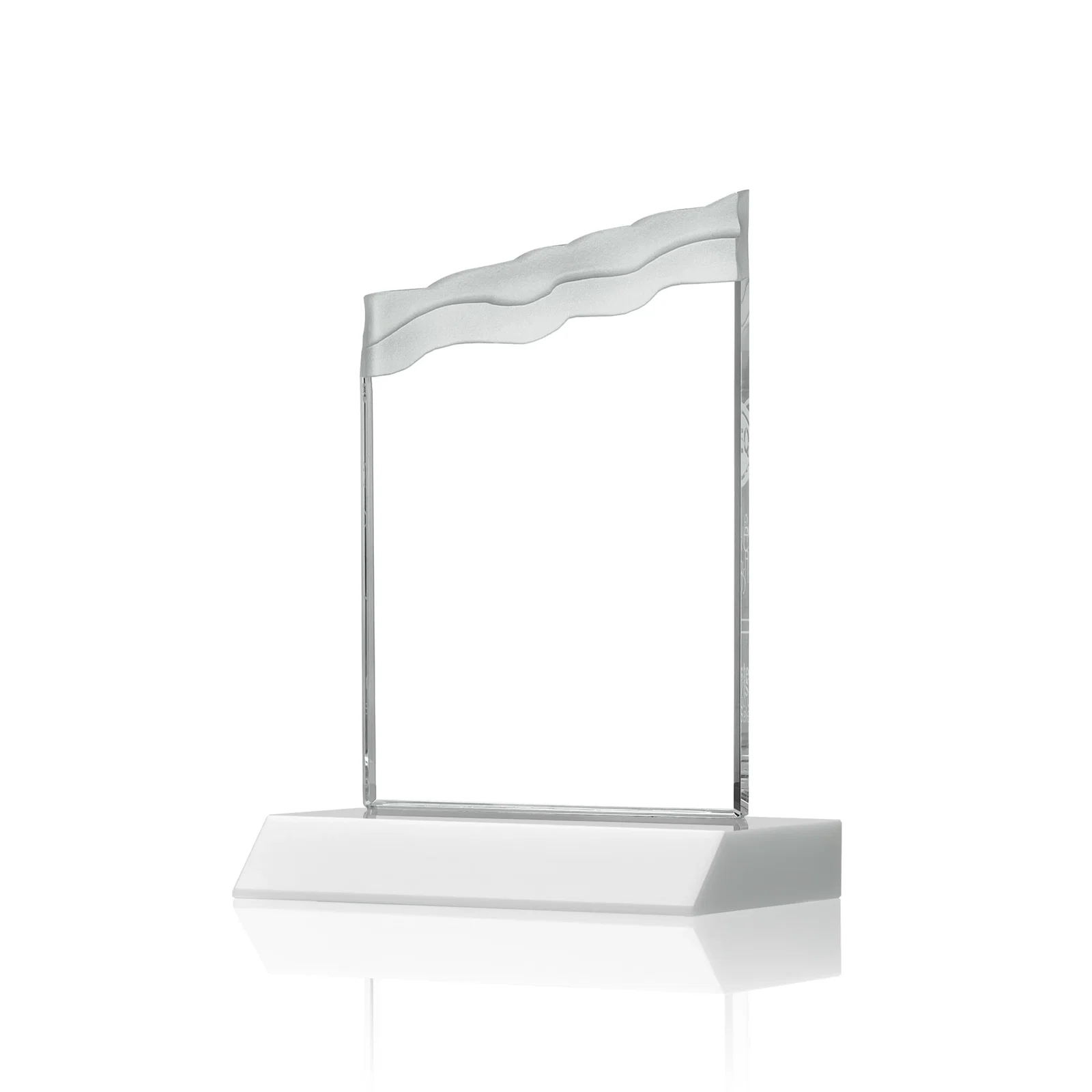 Custom Starfire Crystal Award with Carved Waterfall Top, Black Mitered Base, awards, with your logo for corporate award ceremonies