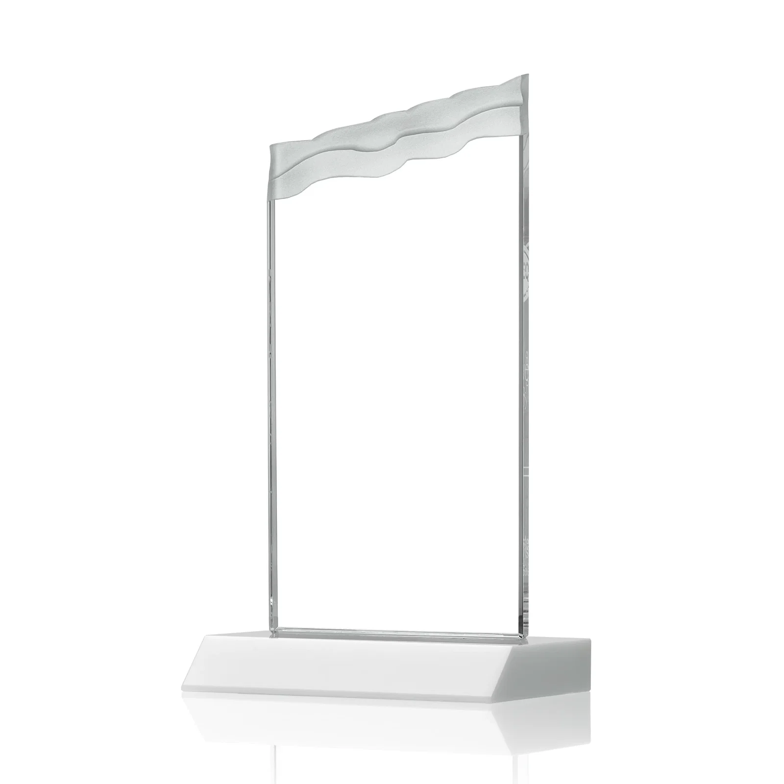 Custom Starfire Crystal Award with Carved Waterfall Top, Black Mitered Base, awards, with your logo for service anniversary gifts