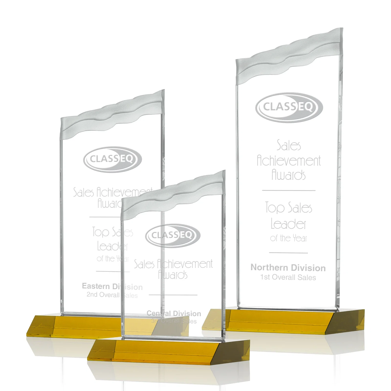 Custom Starfire Crystal Award with Carved Waterfall Top, Black Mitered Base, awards for safety achievement programs