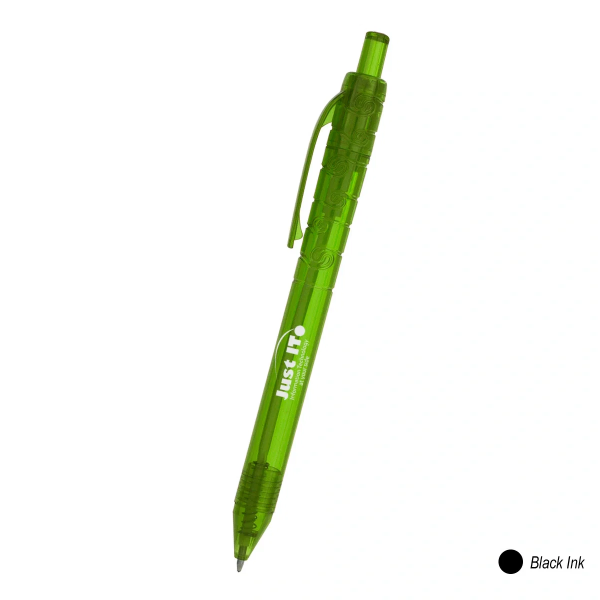 Pen shaped like a miniature water bottle with a translucent barrel