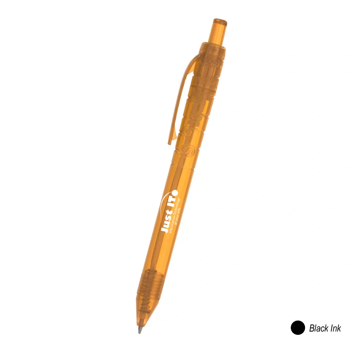 Orange tinted pen shown lying flat