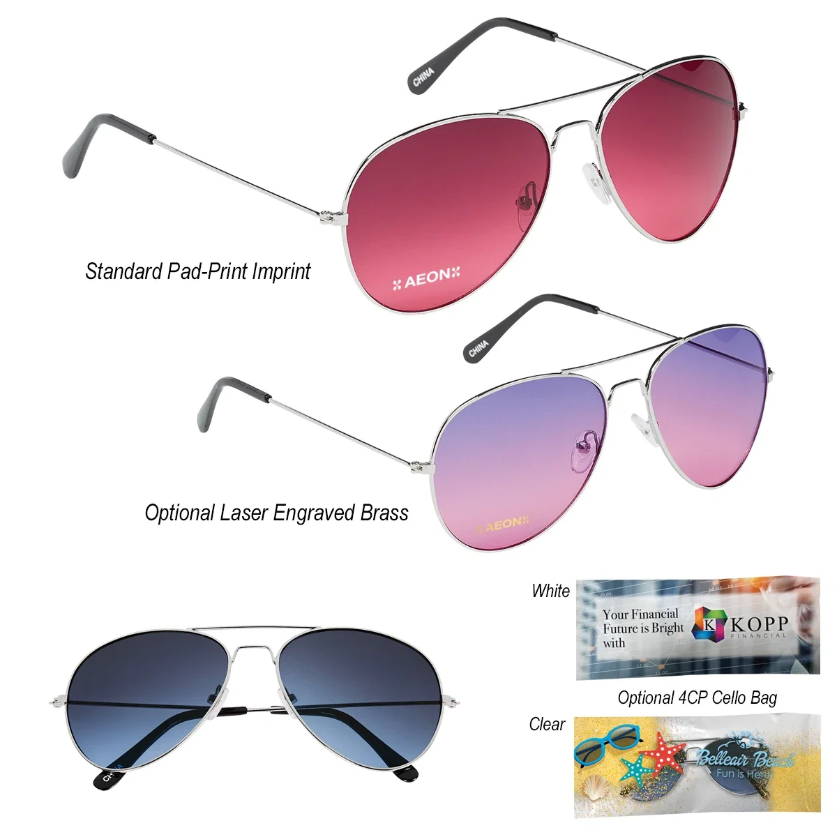 Simple styling makes these aviators an easy event handout