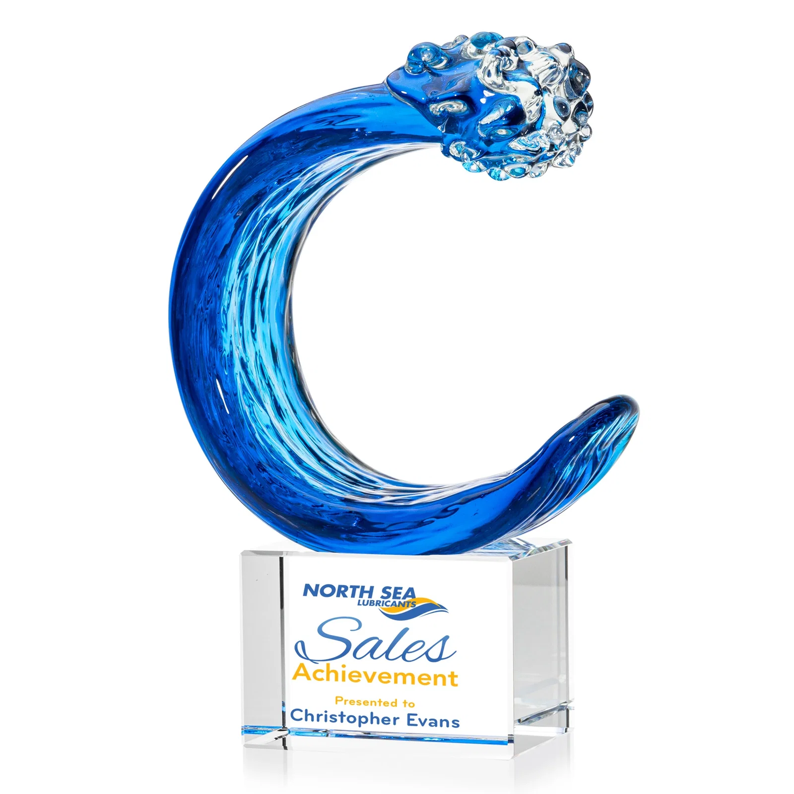 Custom Turquoise and Sapphire Glass Wave Award for graduation ceremonies