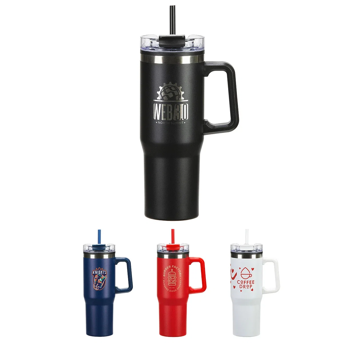 Custom Oceanic 30 oz Mug, front view of the branded mug with color-matching handle