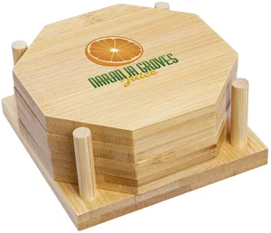 Octagon Bamboo 4-Piece Coaster Set