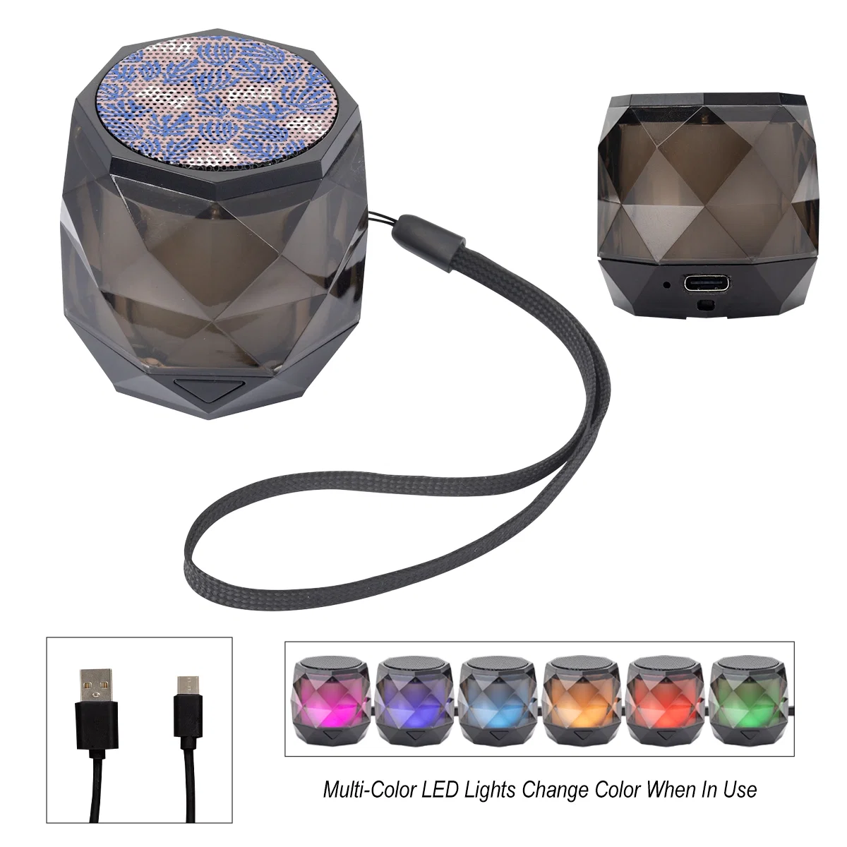 Compact wireless speaker measuring two inches across