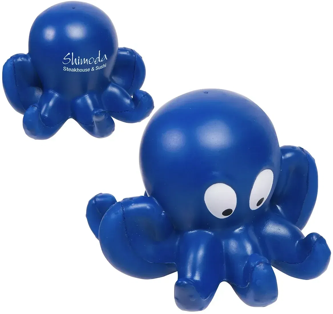 Branded octopus squeeze toy, custom logo imprint area detail