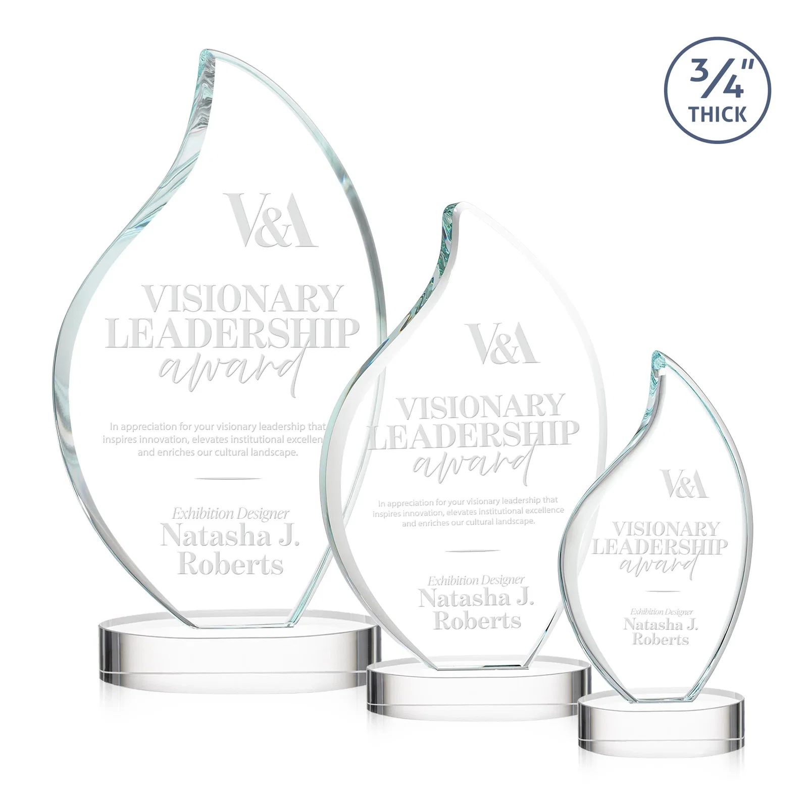 Custom Rounded-Edge Starfire Crystal Flame Award for employee recognition