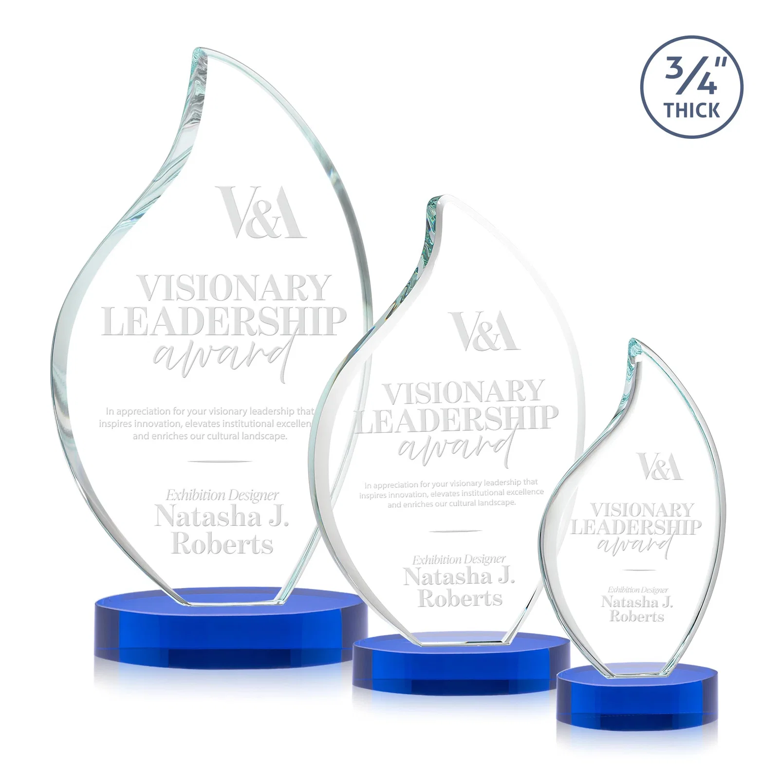 Custom Rounded-Edge Starfire Crystal Flame Award for volunteer appreciation