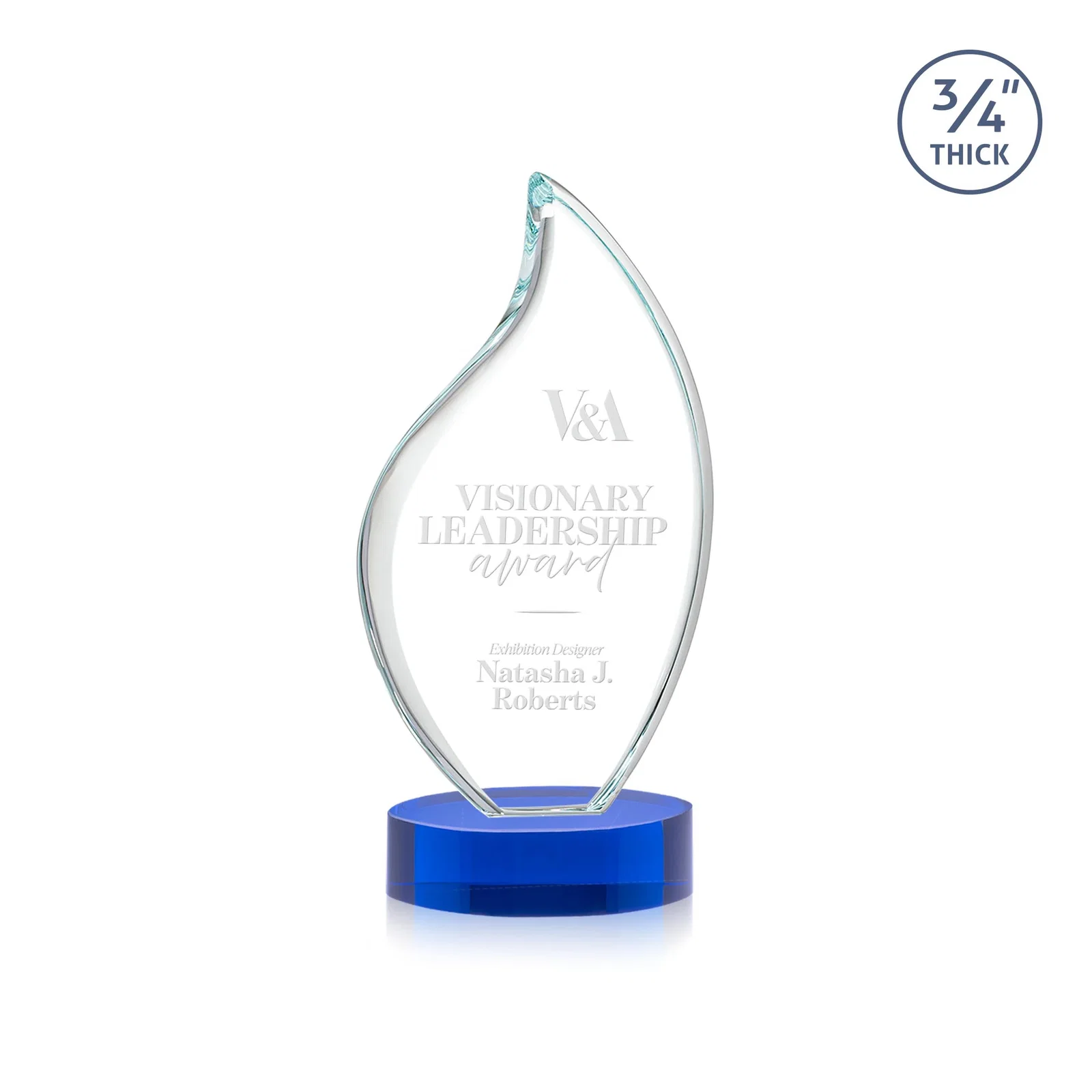 Custom Rounded-Edge Starfire Crystal Flame Award for dealer and partner awards