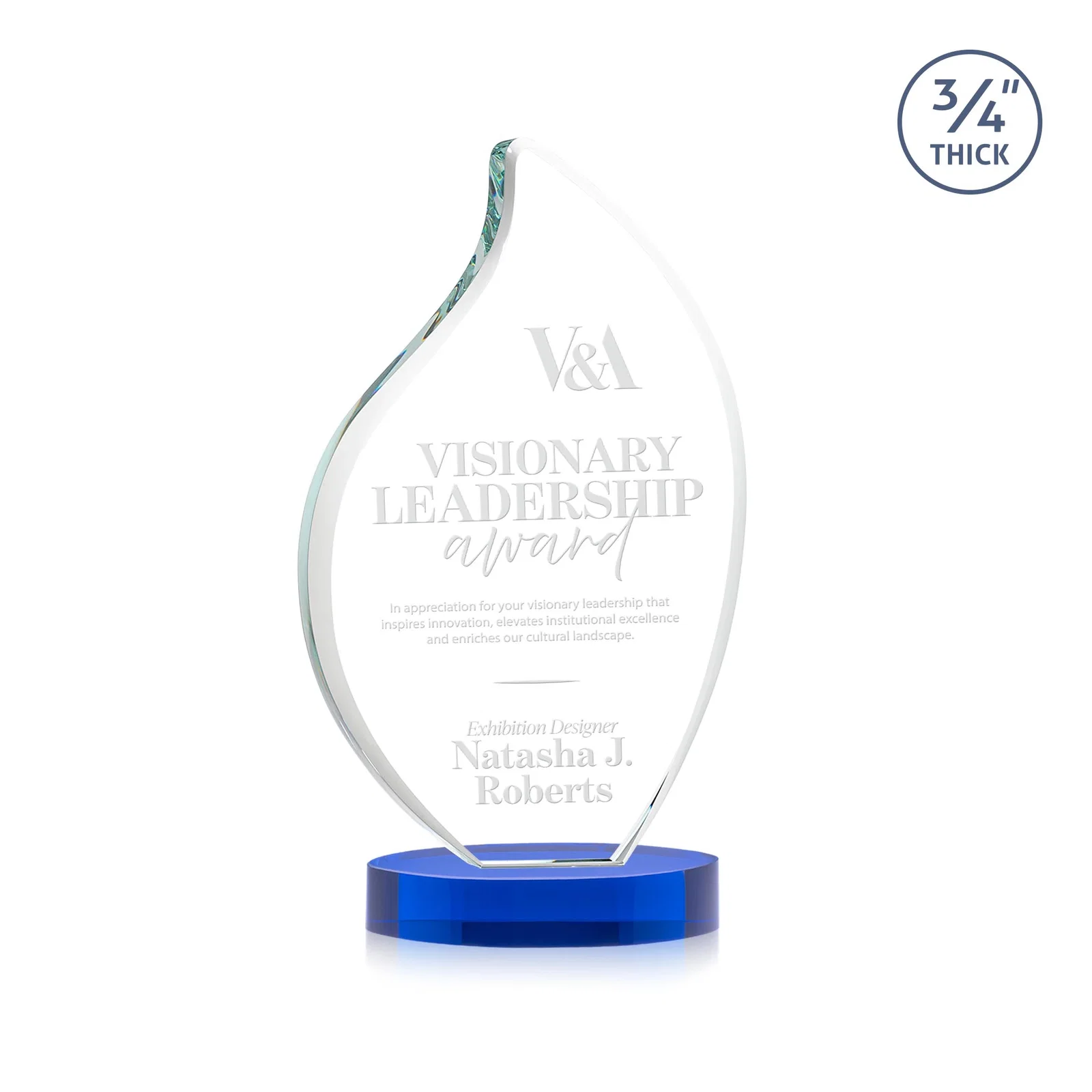 Custom Rounded-Edge Starfire Crystal Flame Award for company anniversary events