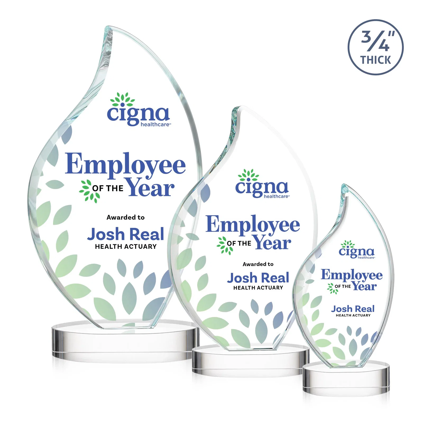 Personalized Rounded-Edge Starfire Crystal Flame Award for corporate award ceremonies