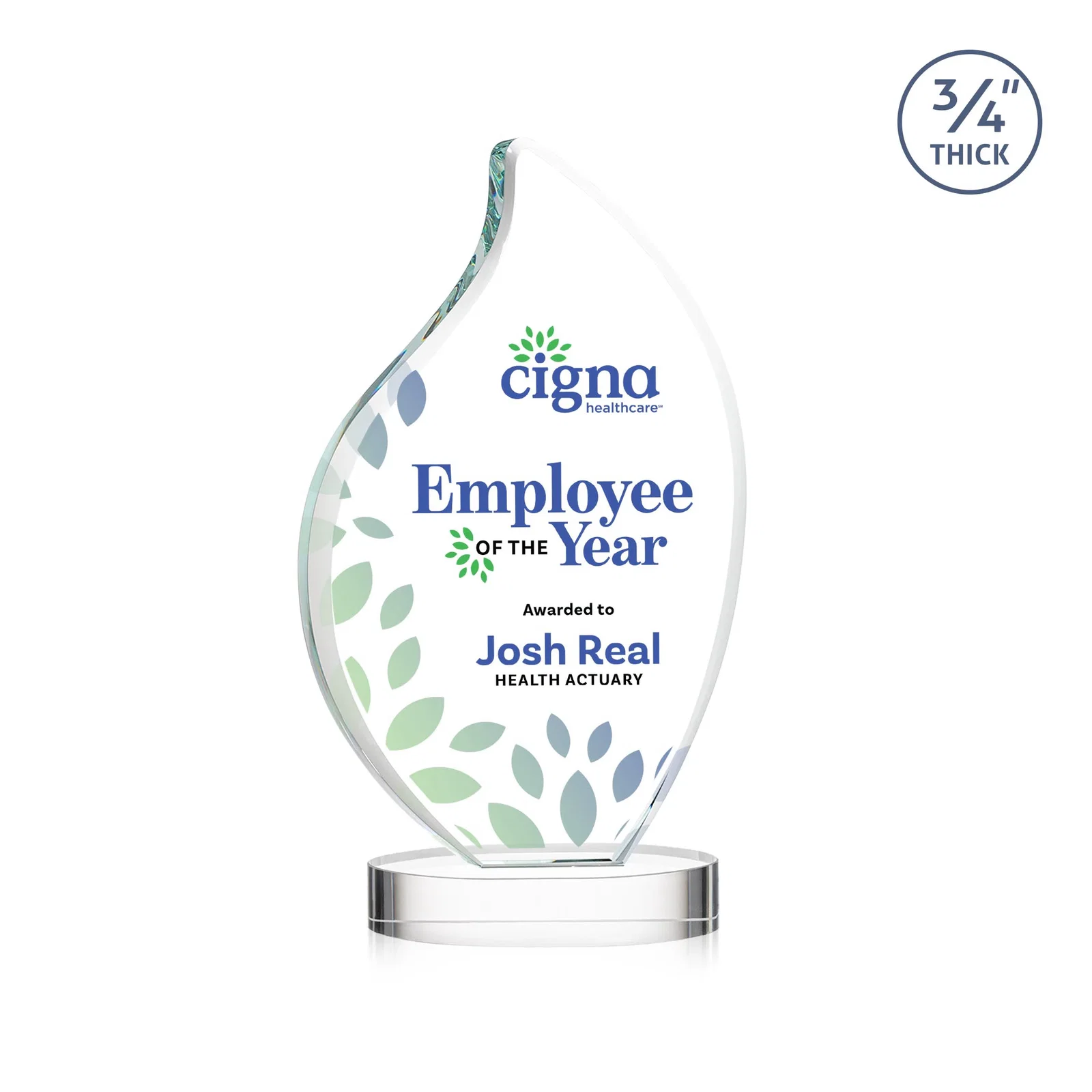 Personalized Rounded-Edge Starfire Crystal Flame Award for sales achievement awards