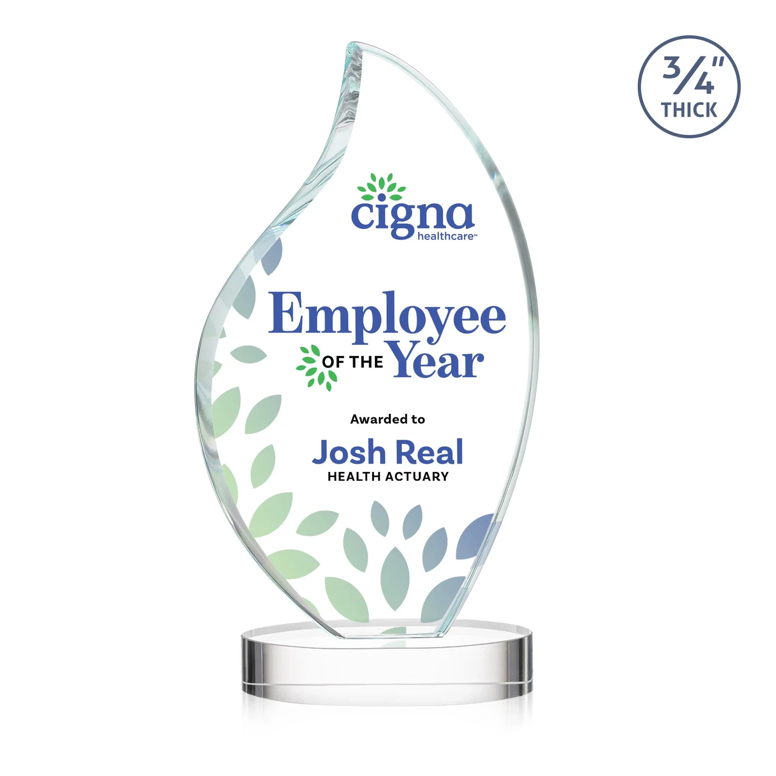 Personalized Rounded-Edge Starfire Crystal Flame Award for retirement presentations