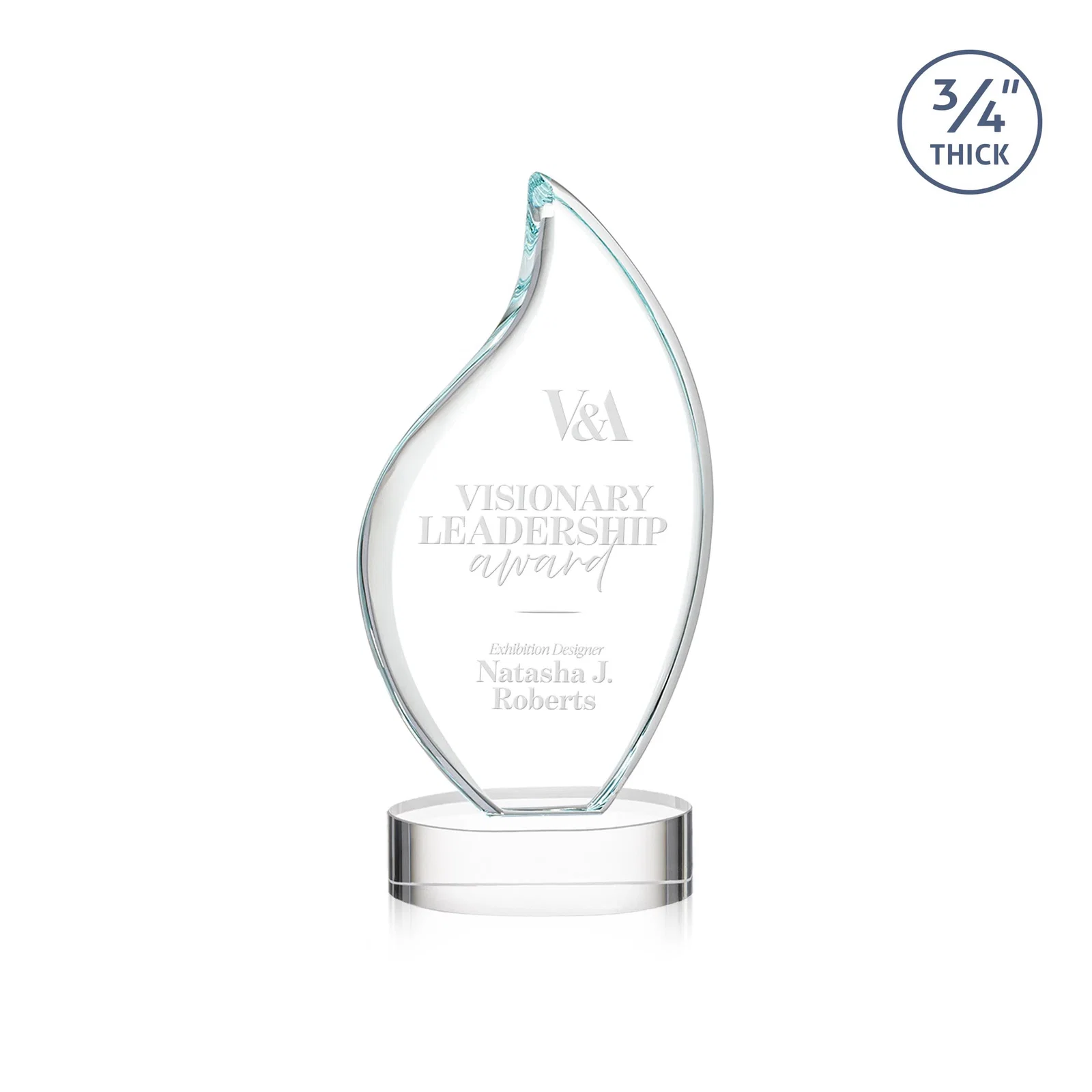 Custom Rounded-Edge Starfire Crystal Flame Award for corporate award ceremonies