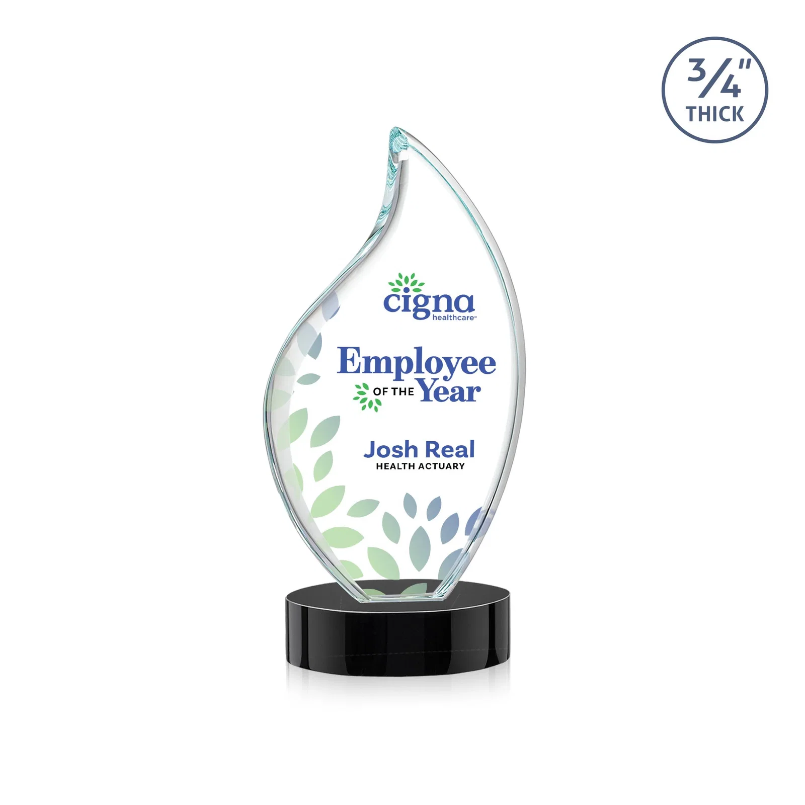 Personalized Rounded-Edge Starfire Crystal Flame Award for donor appreciation