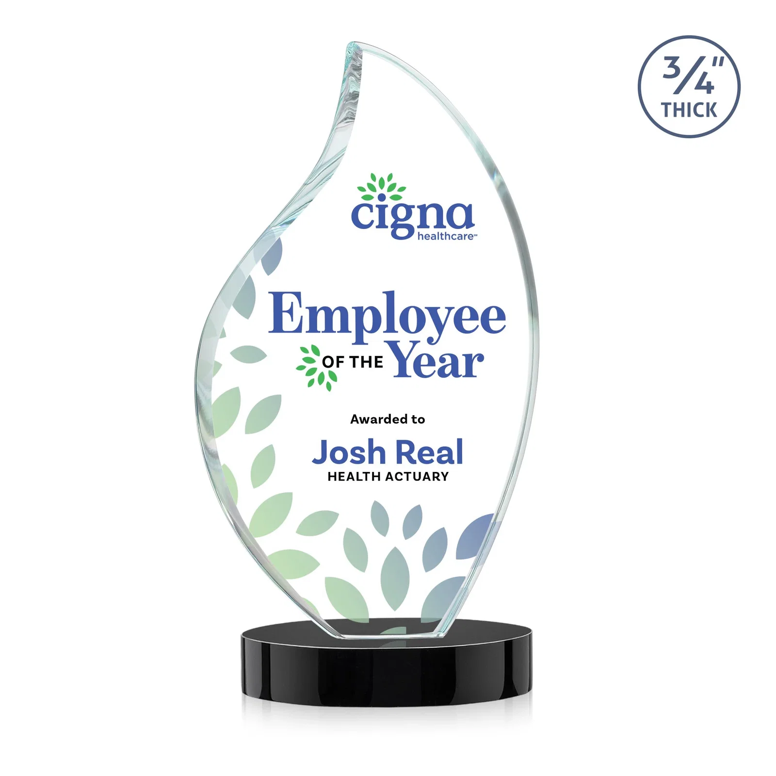Personalized Rounded-Edge Starfire Crystal Flame Award for safety achievement programs
