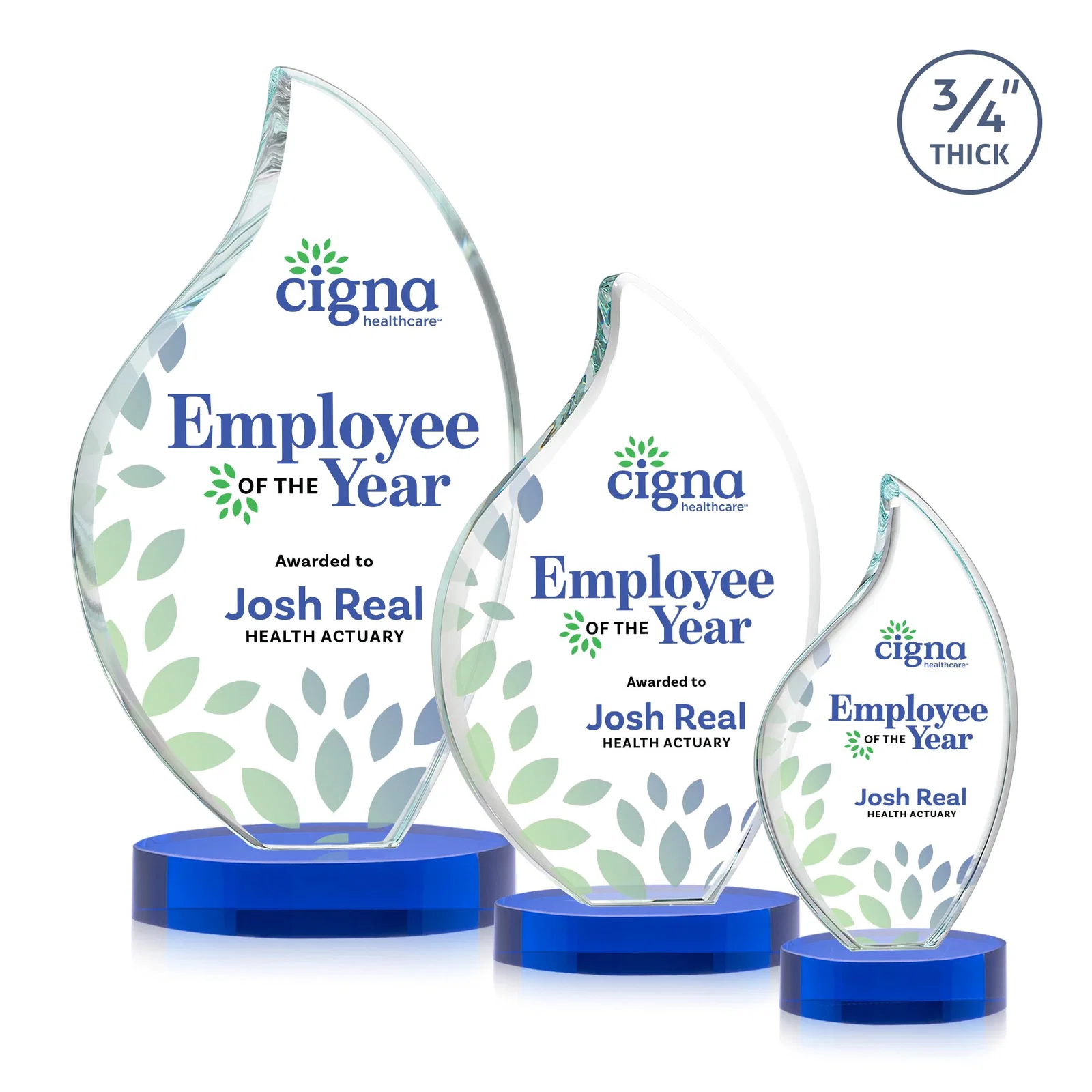 Personalized Rounded-Edge Starfire Crystal Flame Award for volunteer appreciation