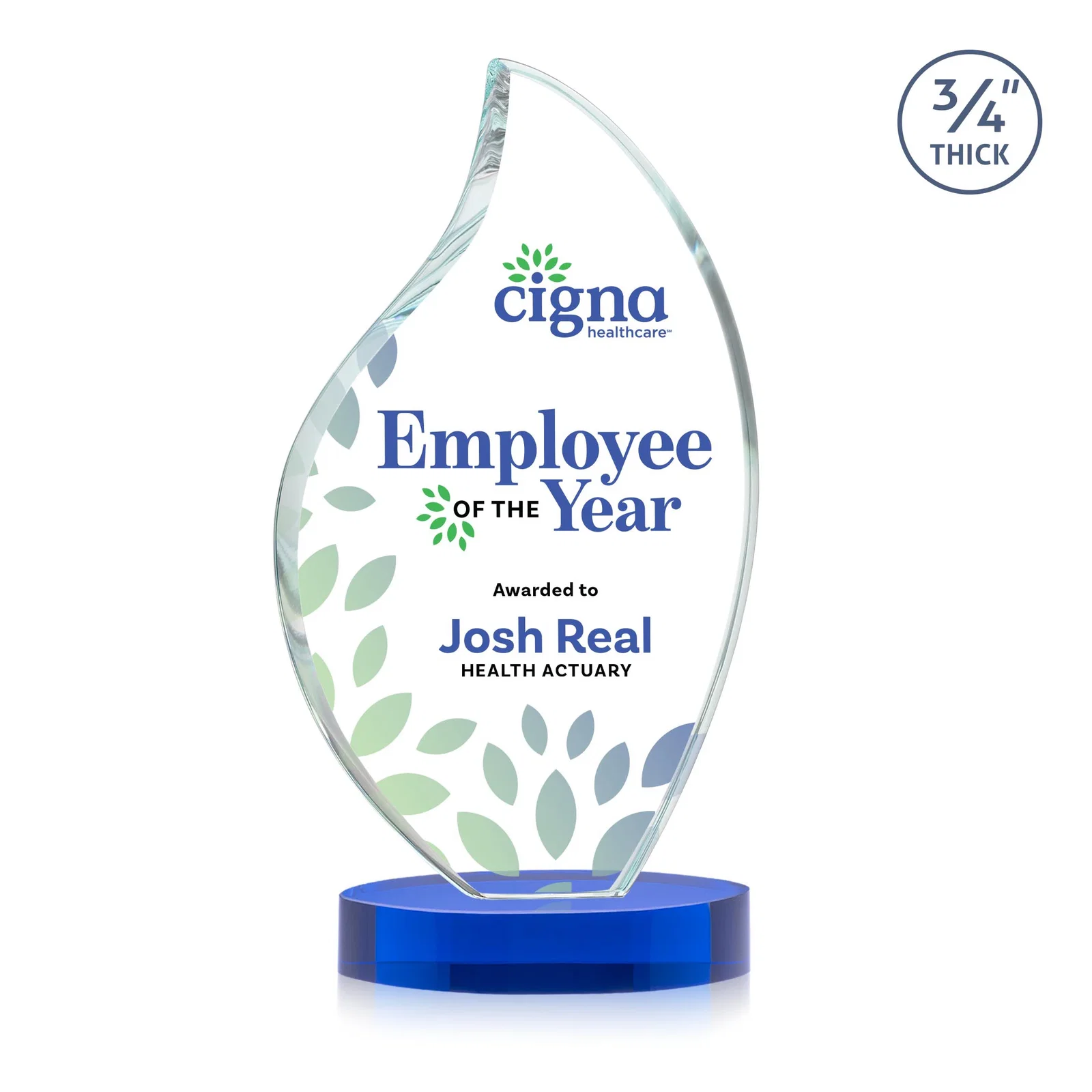 Promotional Rounded-Edge Starfire Crystal Flame Award for employee recognition