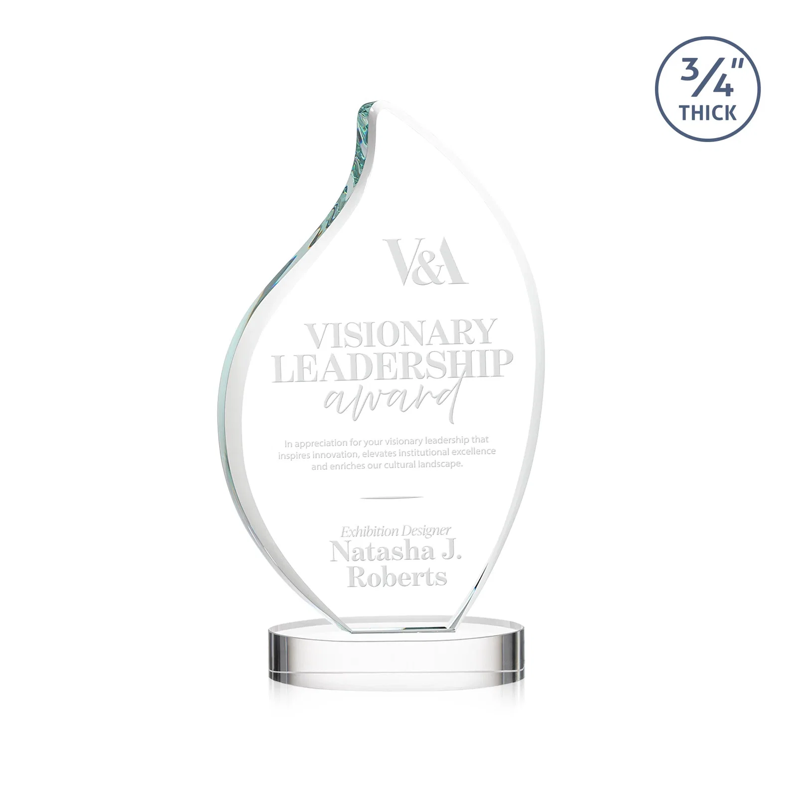 Custom Rounded-Edge Starfire Crystal Flame Award for service anniversary gifts