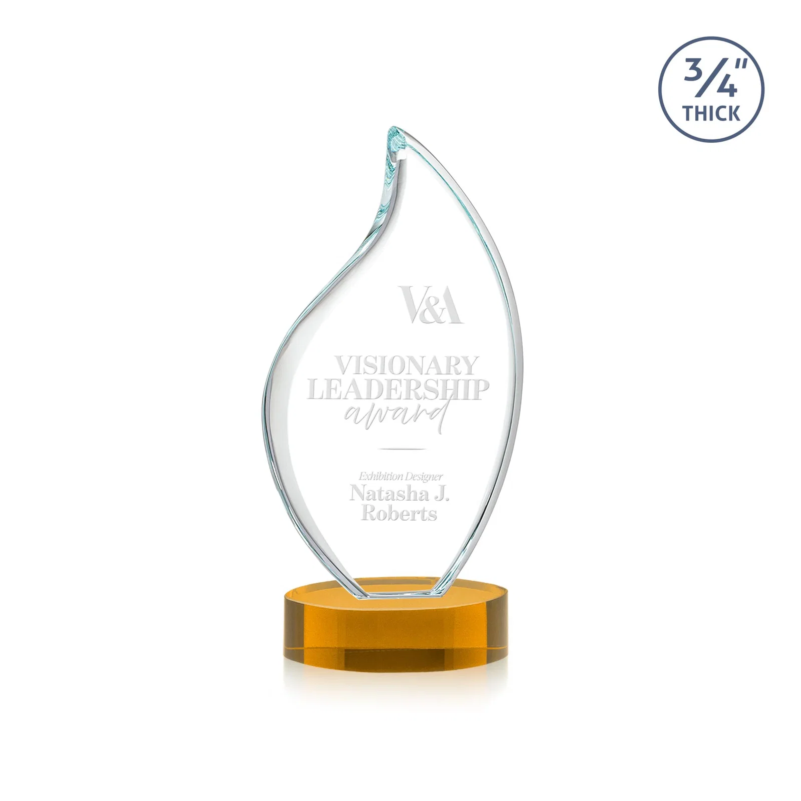Promotional Rounded-Edge Starfire Crystal Flame Award for service anniversary gifts