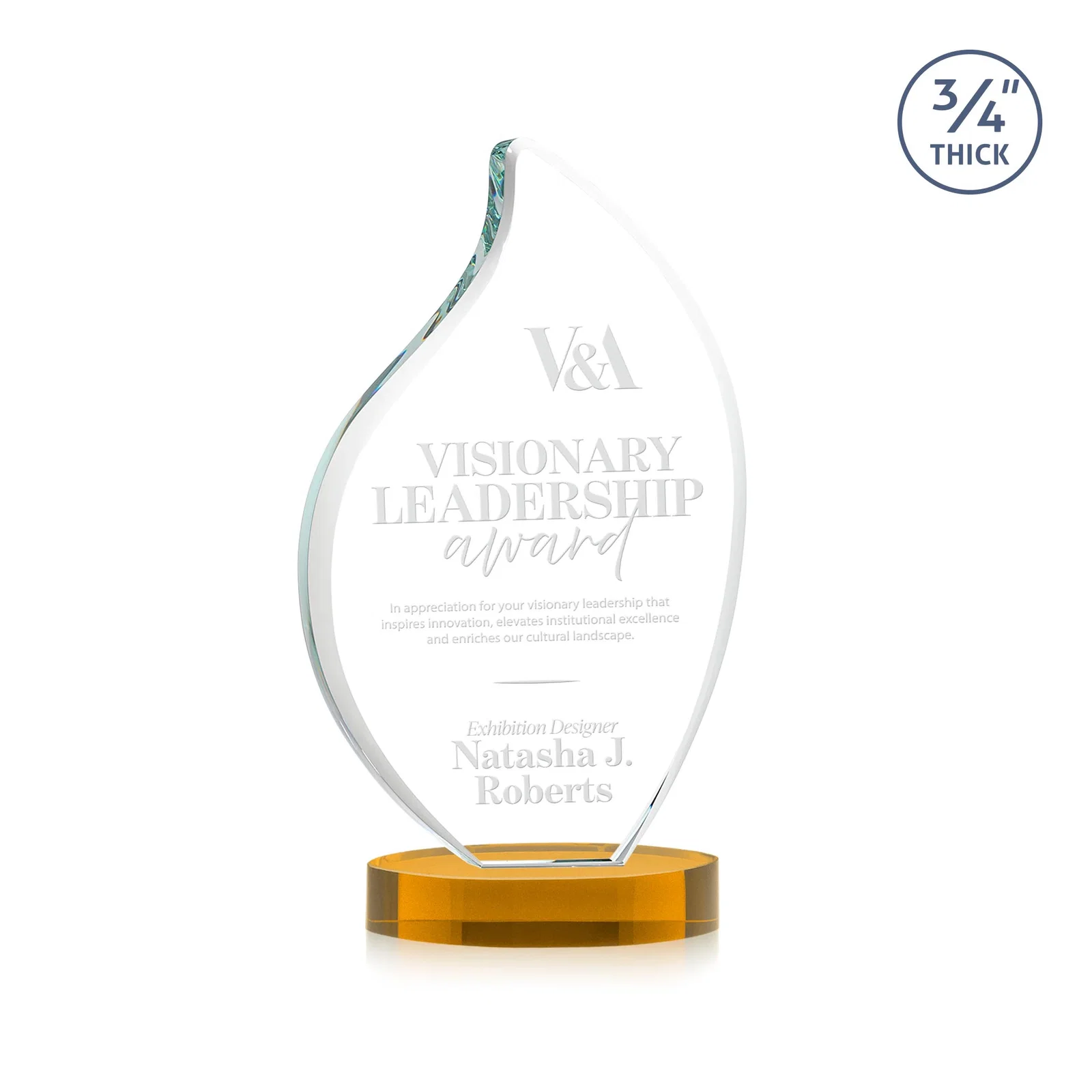 Promotional Rounded-Edge Starfire Crystal Flame Award for sales achievement awards
