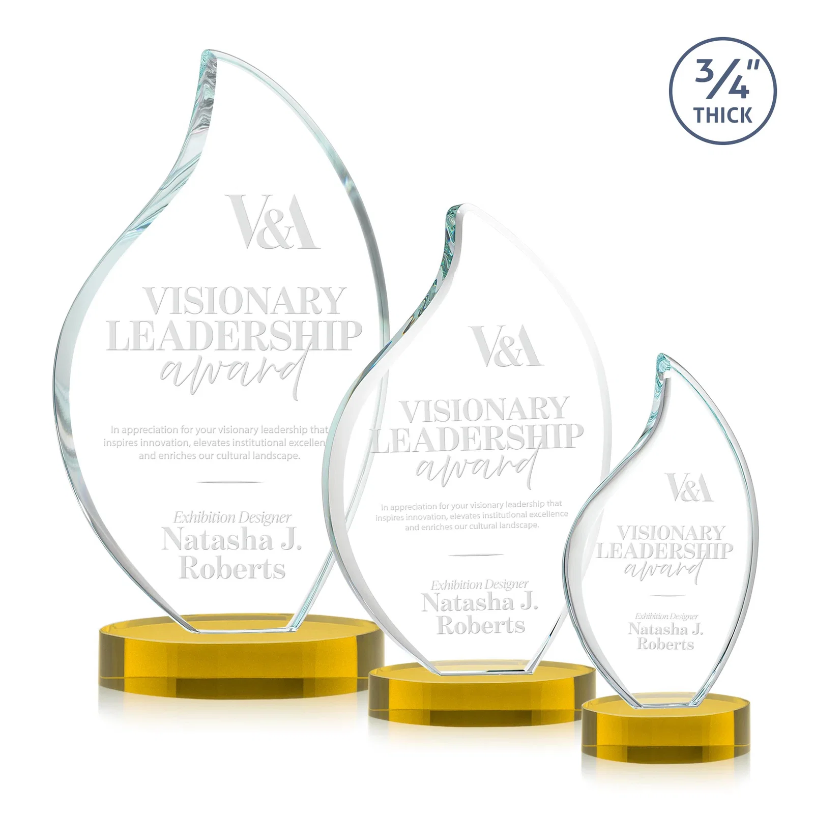 Promotional Rounded-Edge Starfire Crystal Flame Award for team milestone celebrations